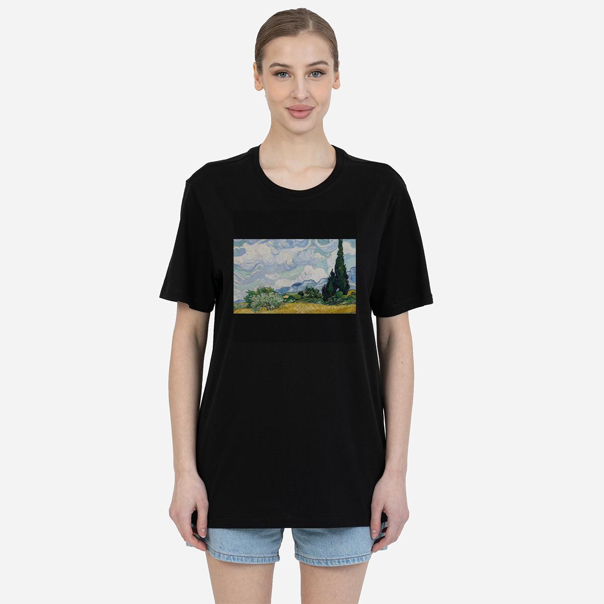 Tshirt Wheat Fields With Cypresses Kadın