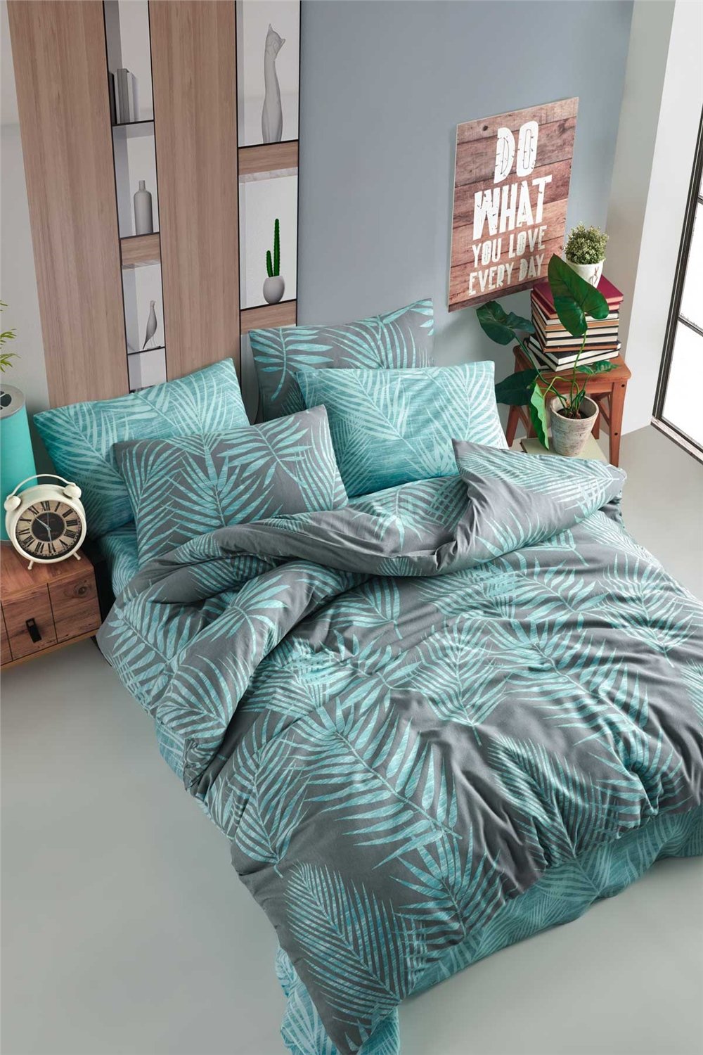 Cotton Life Çift Kişilik Nevresim Takımı - Palm Mint