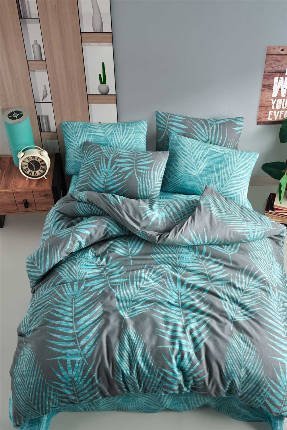 Cotton Life Çift Kişilik Nevresim Takımı - Palm Mint