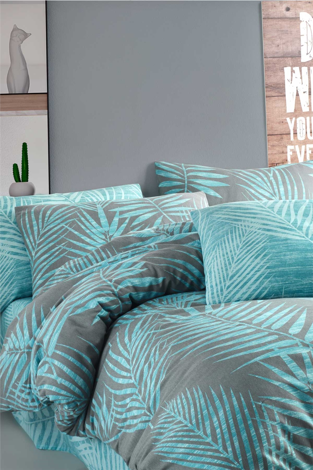Cotton Life Çift Kişilik Nevresim Takımı - Palm Mint