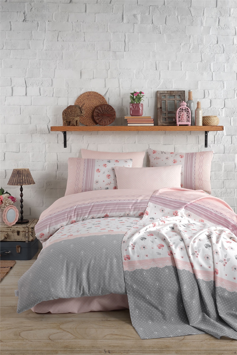 Cotton Life Çift Kişilik Pike Takımı - Lusia Somon