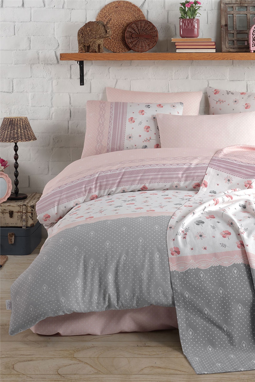 Cotton Life Çift Kişilik Pike Takımı - Lusia Somon