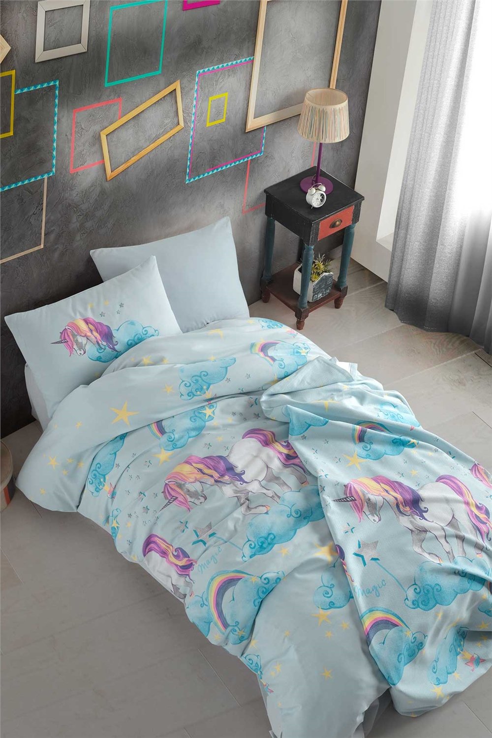 Cotton Life Tek Kişilik Nevresim Takımı - Unicorn Mint