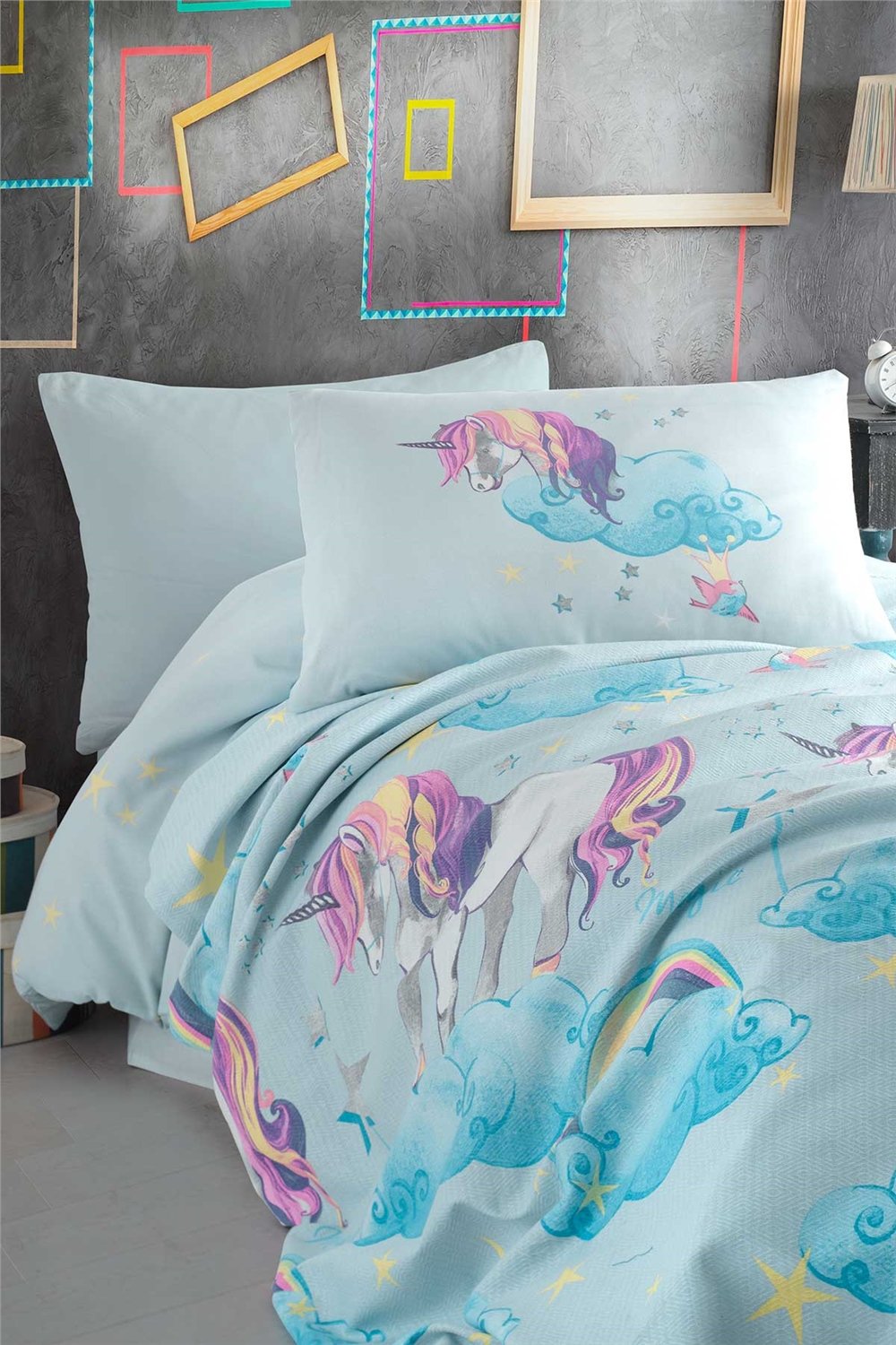 Cotton Life Tek Kişilik Nevresim Takımı - Unicorn Mint