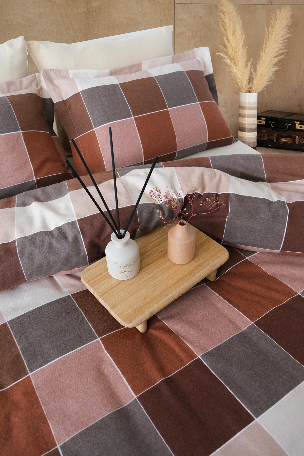 Flanel Çift Kişilik Nevresim Takımı Echo Kahve