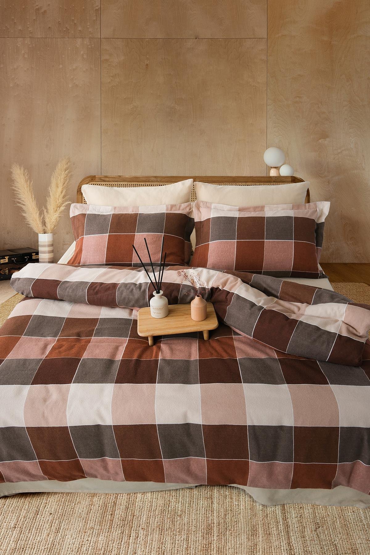 Flanel Çift Kişilik Nevresim Takımı Echo Kahve