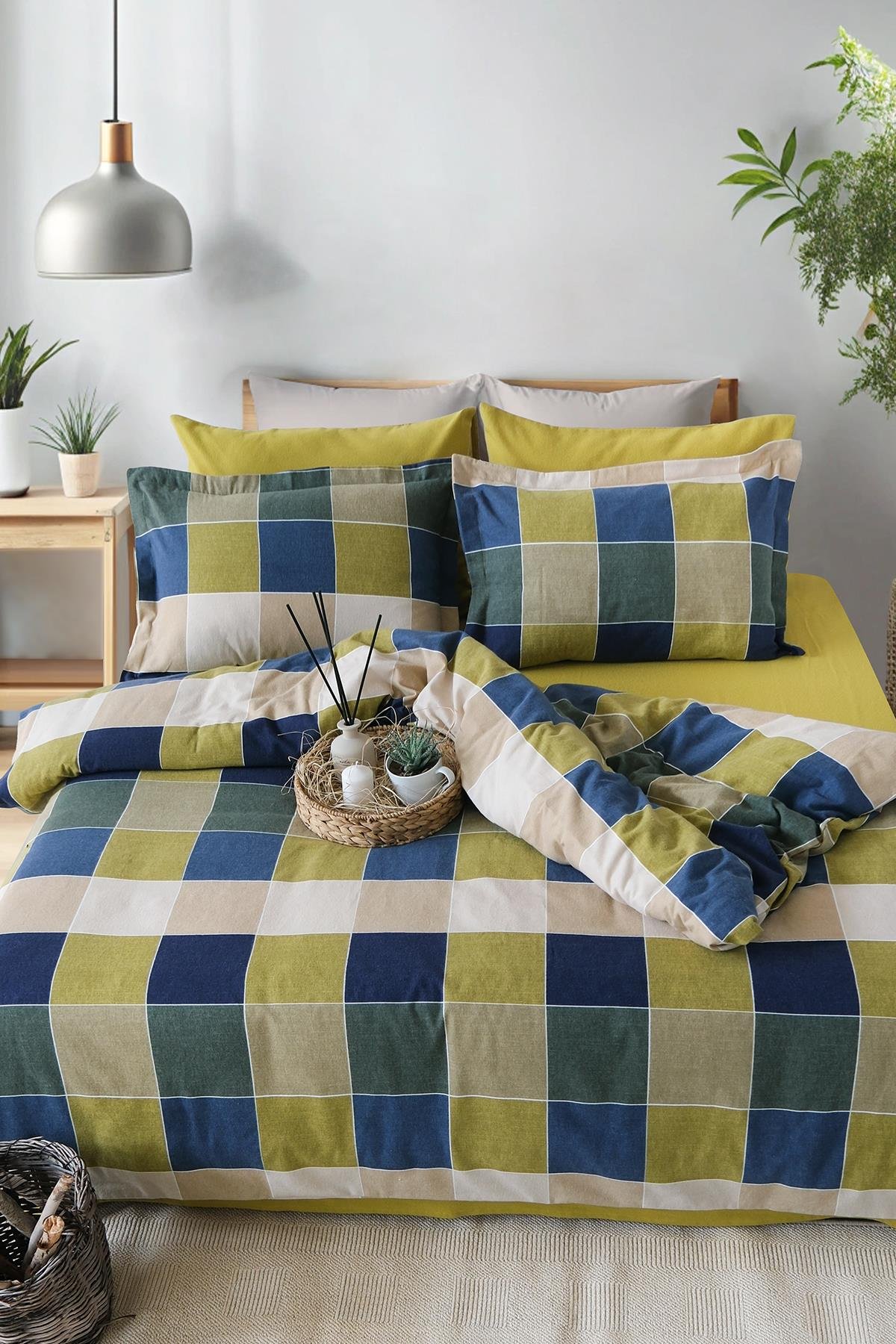 Flanel Çift Kişilik Nevresim Takımı Echo Yeşil