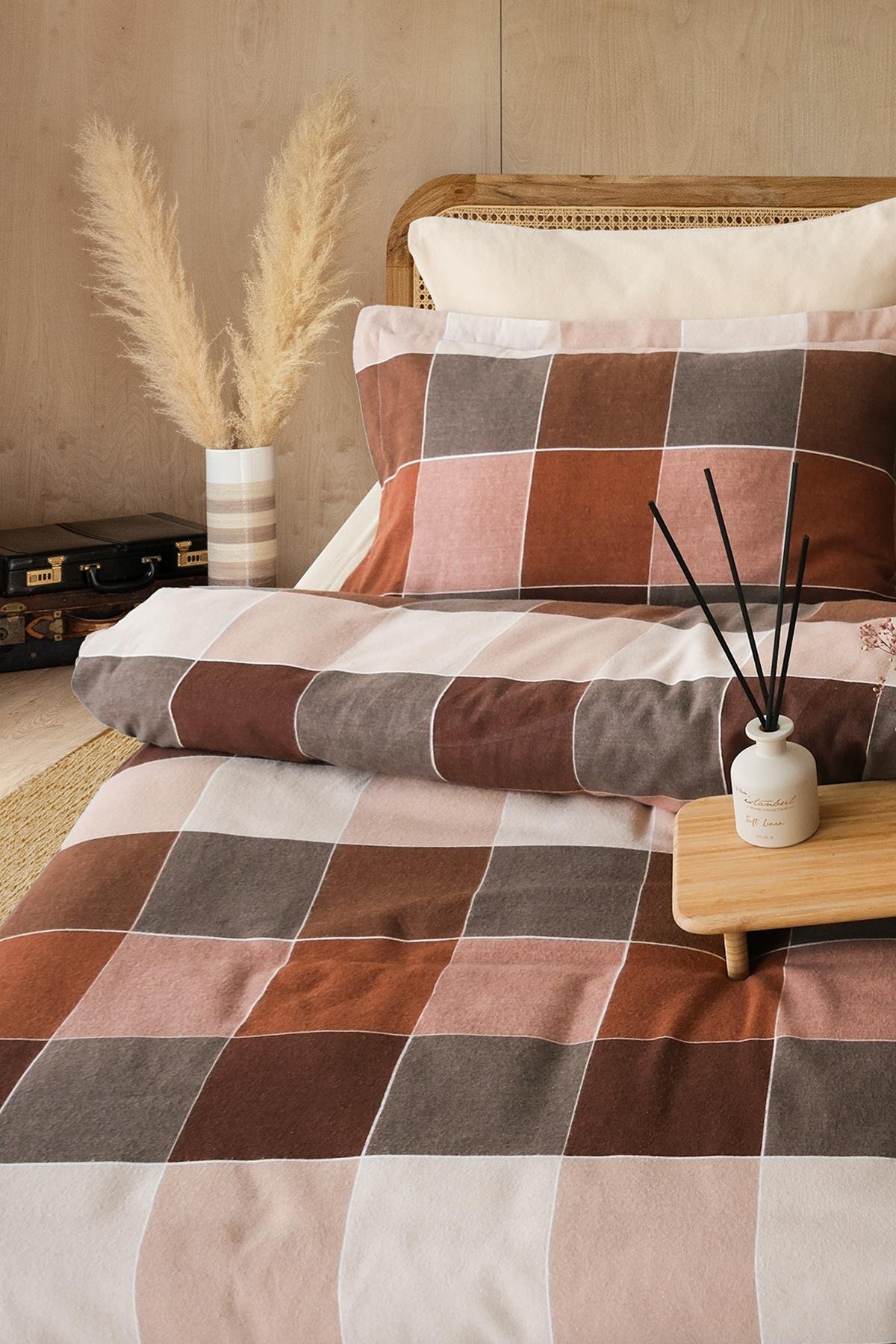 Flanel Çift Kişilik Nevresim Takımı Echo Kahve