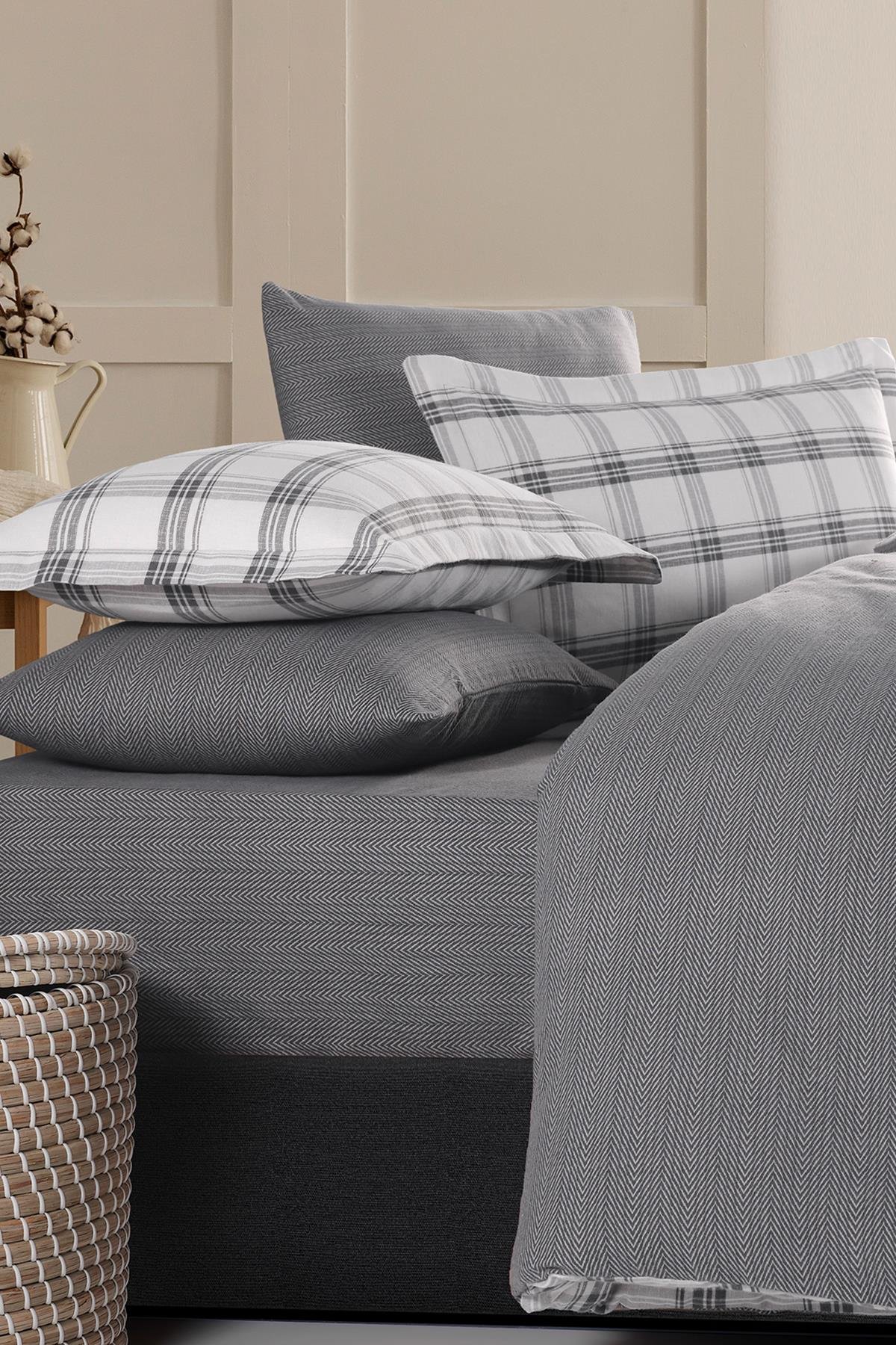 Flanel Çift Kişilik Nevresim Takımı Vista Gri