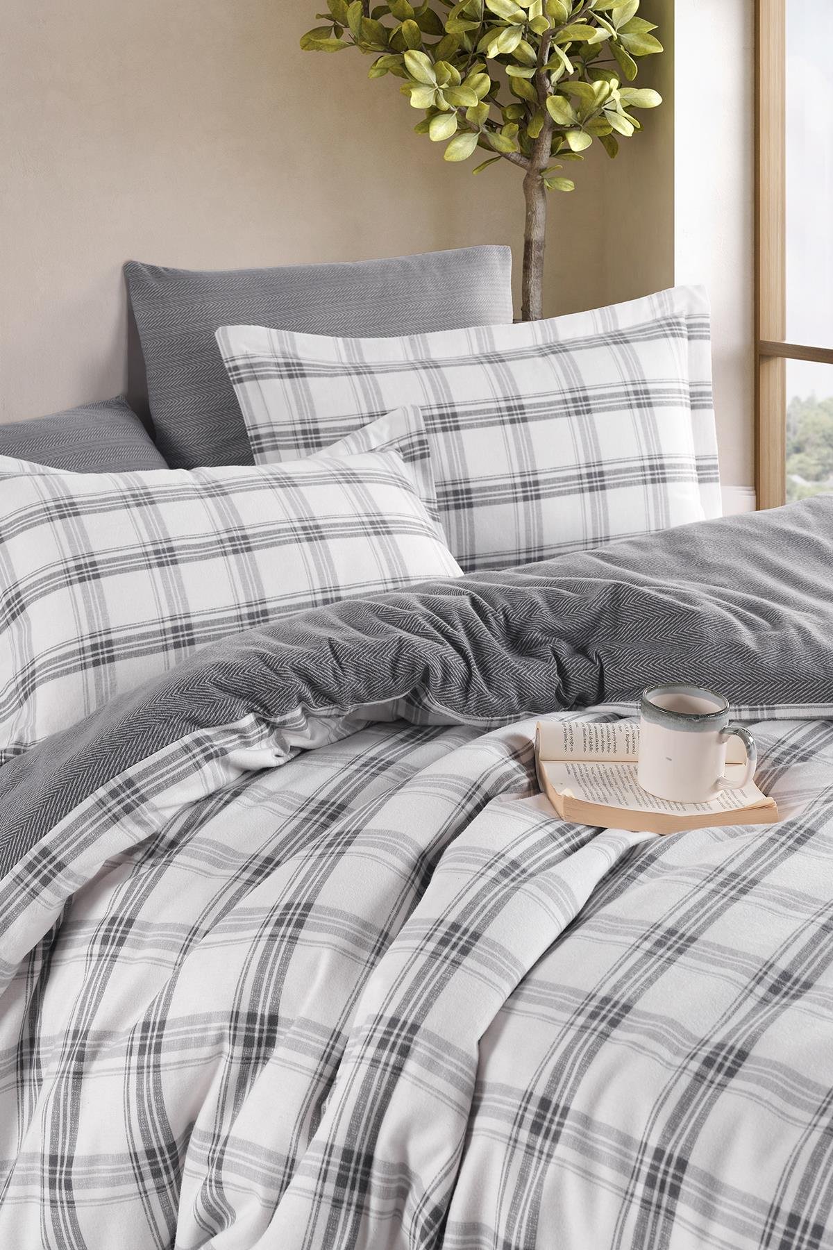 Flanel Çift Kişilik Nevresim Takımı Vista Gri