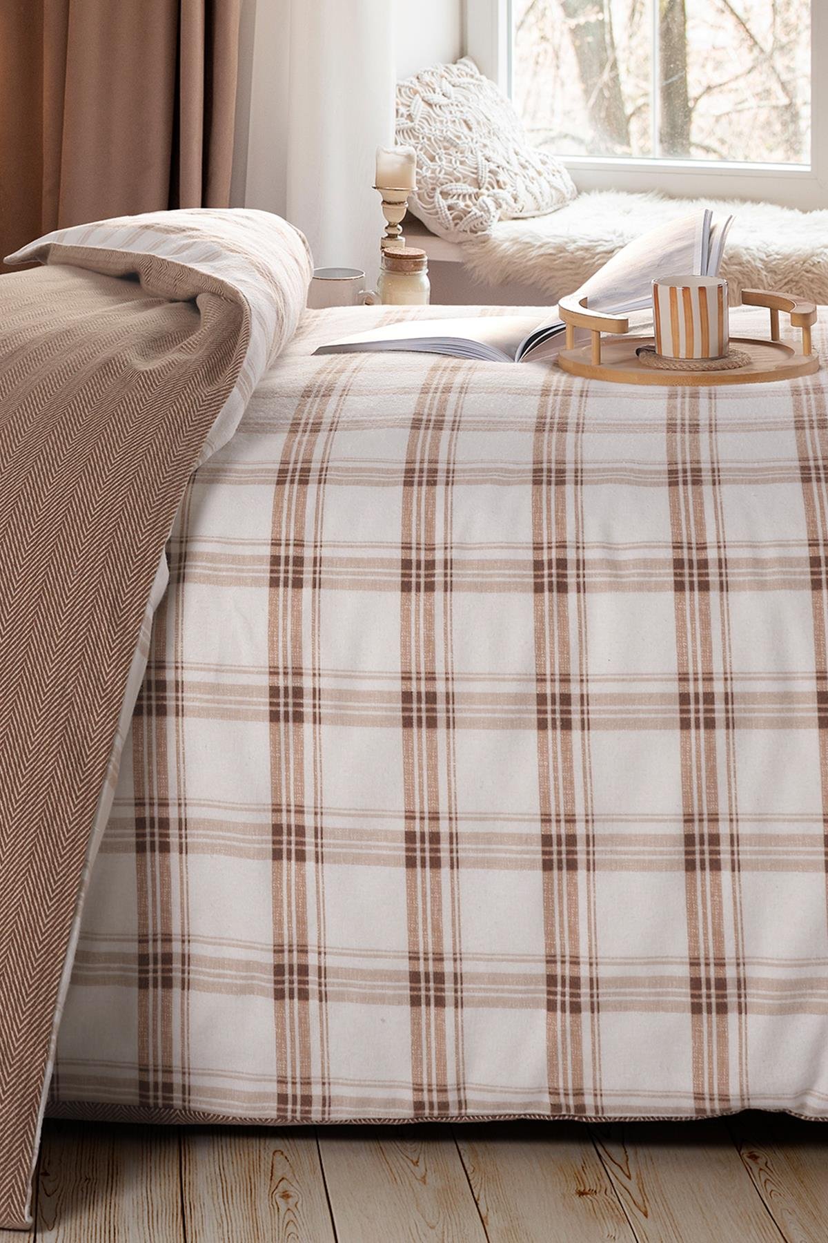 Flanel Çift Kişilik Nevresim Takımı Vista Kahve