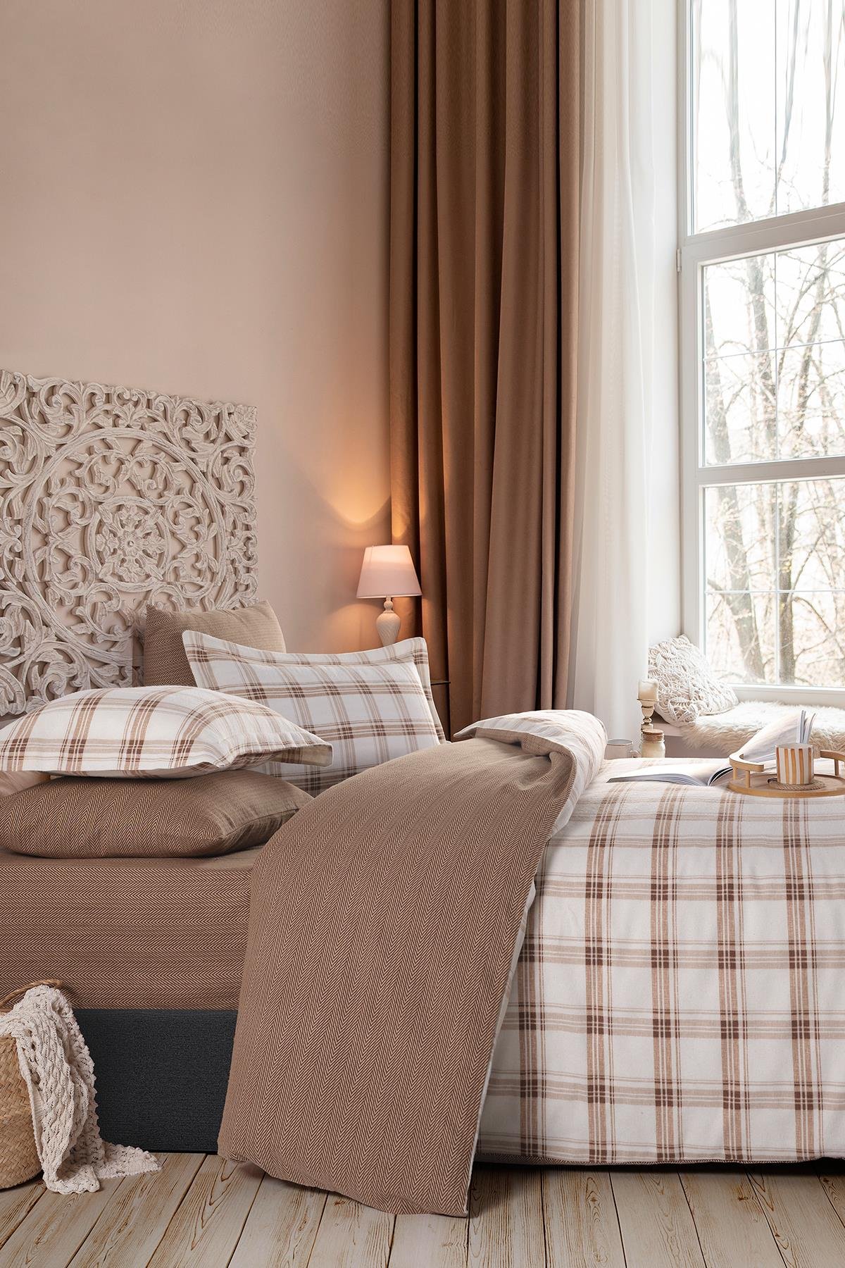 Flanel Çift Kişilik Nevresim Takımı Vista Kahve