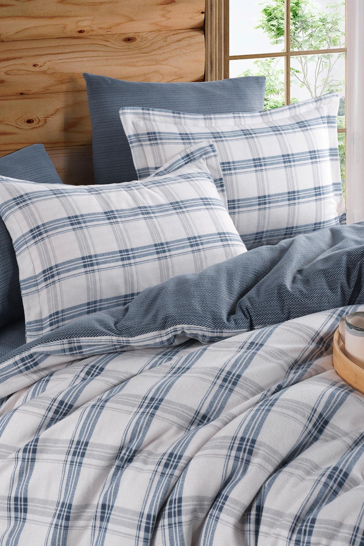 Flanel Çift Kişilik Nevresim Takımı Vista İndigo