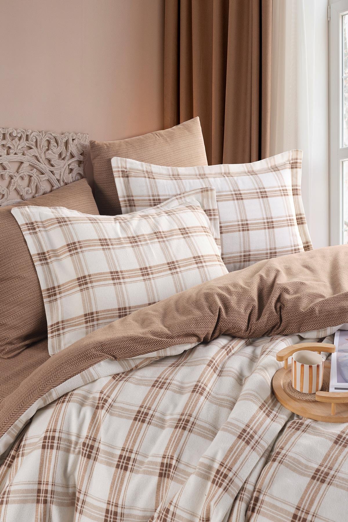 Flanel Tek Kişilik Nevresim Takımı Vista Kahve