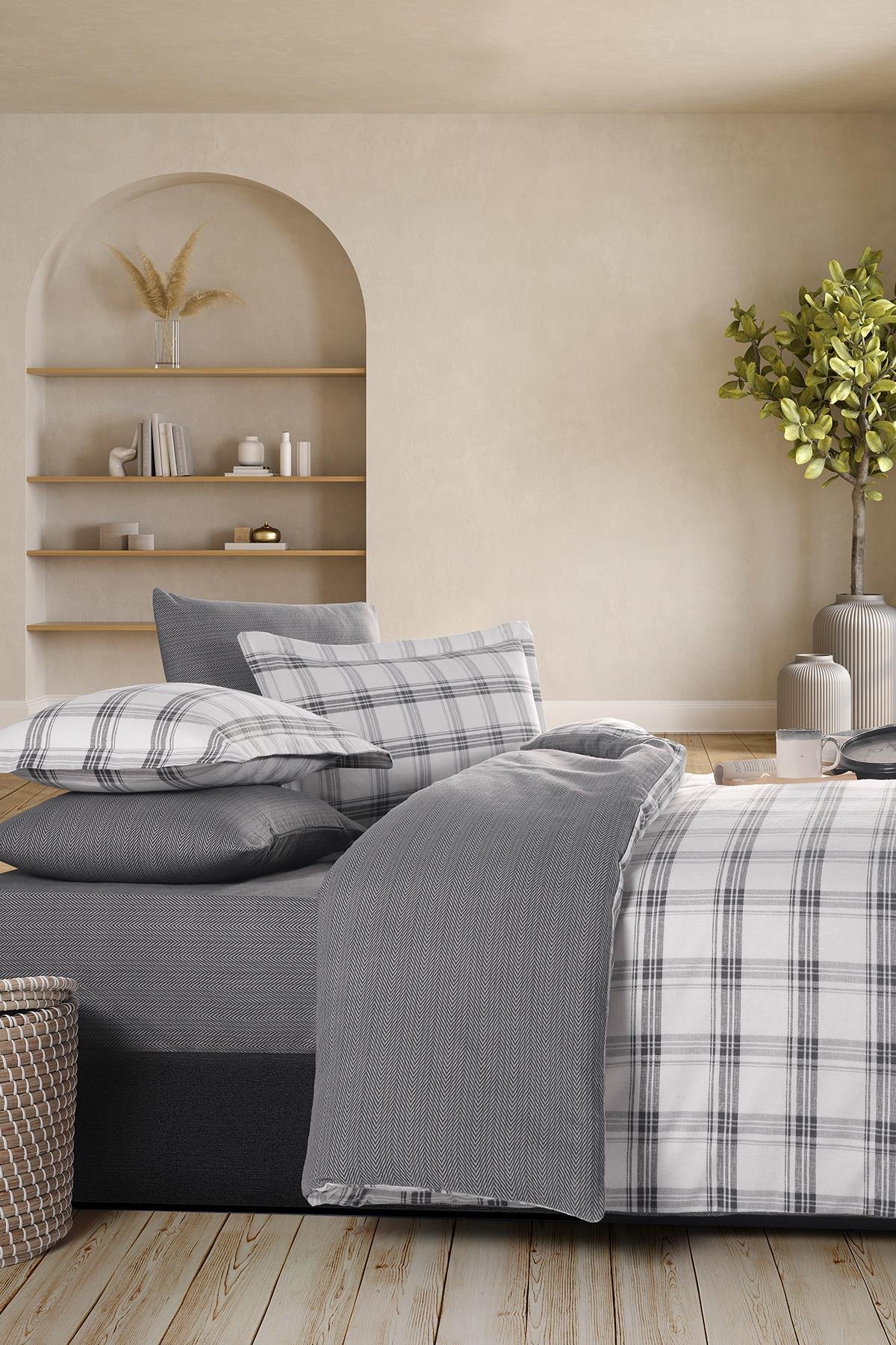 Flanel Tek Kişilik Nevresim Takımı Vista Gri