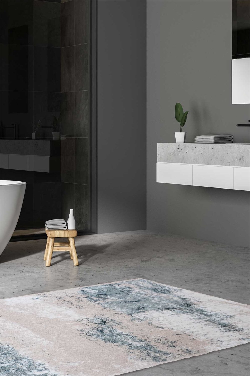 HCW Fluer Pamuk Viskon Banyo Paspası 80x150 Aqua