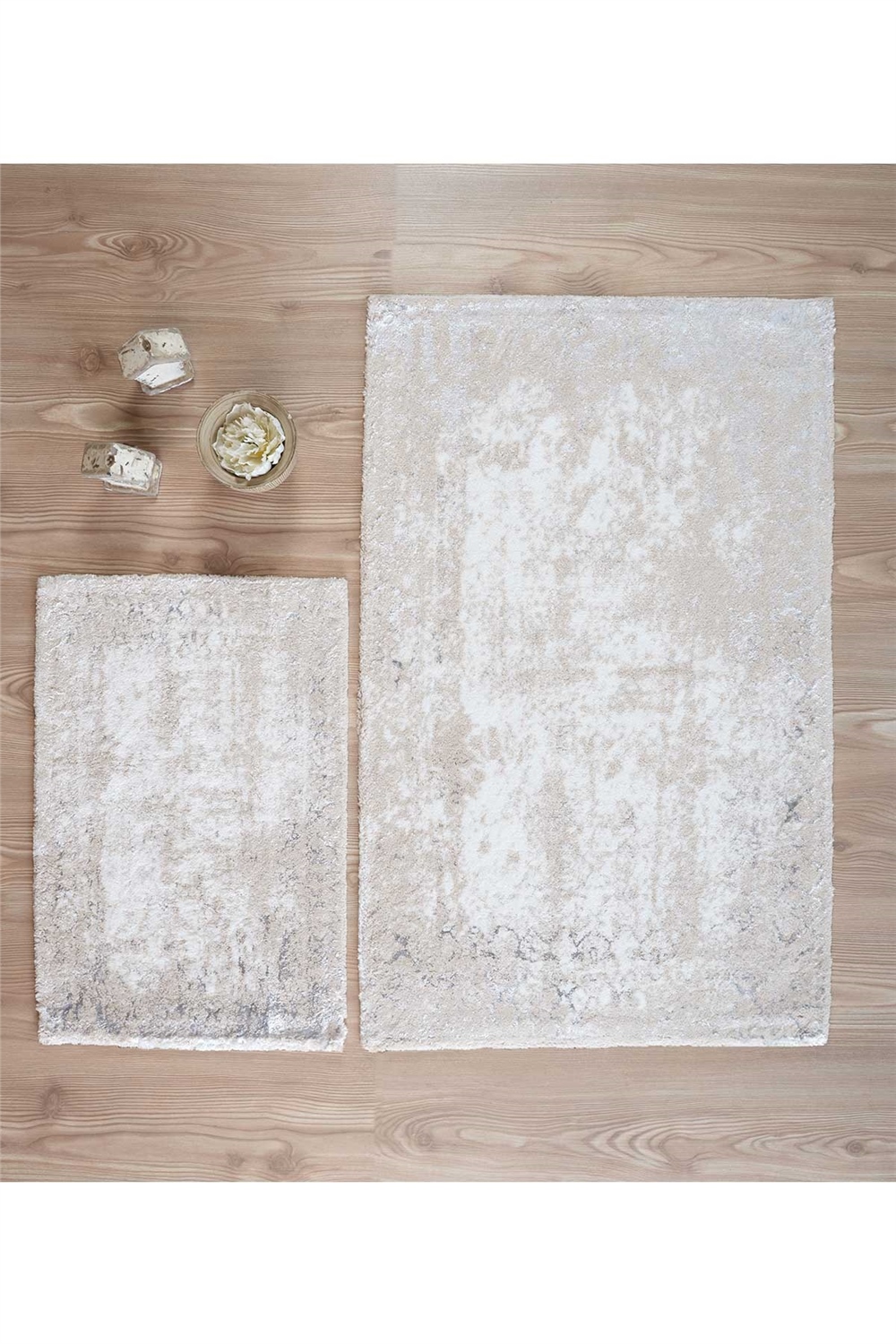HCW Old Carpet 2 Li Banyo Paspas Seti 40x60 + 60x100 Ekru