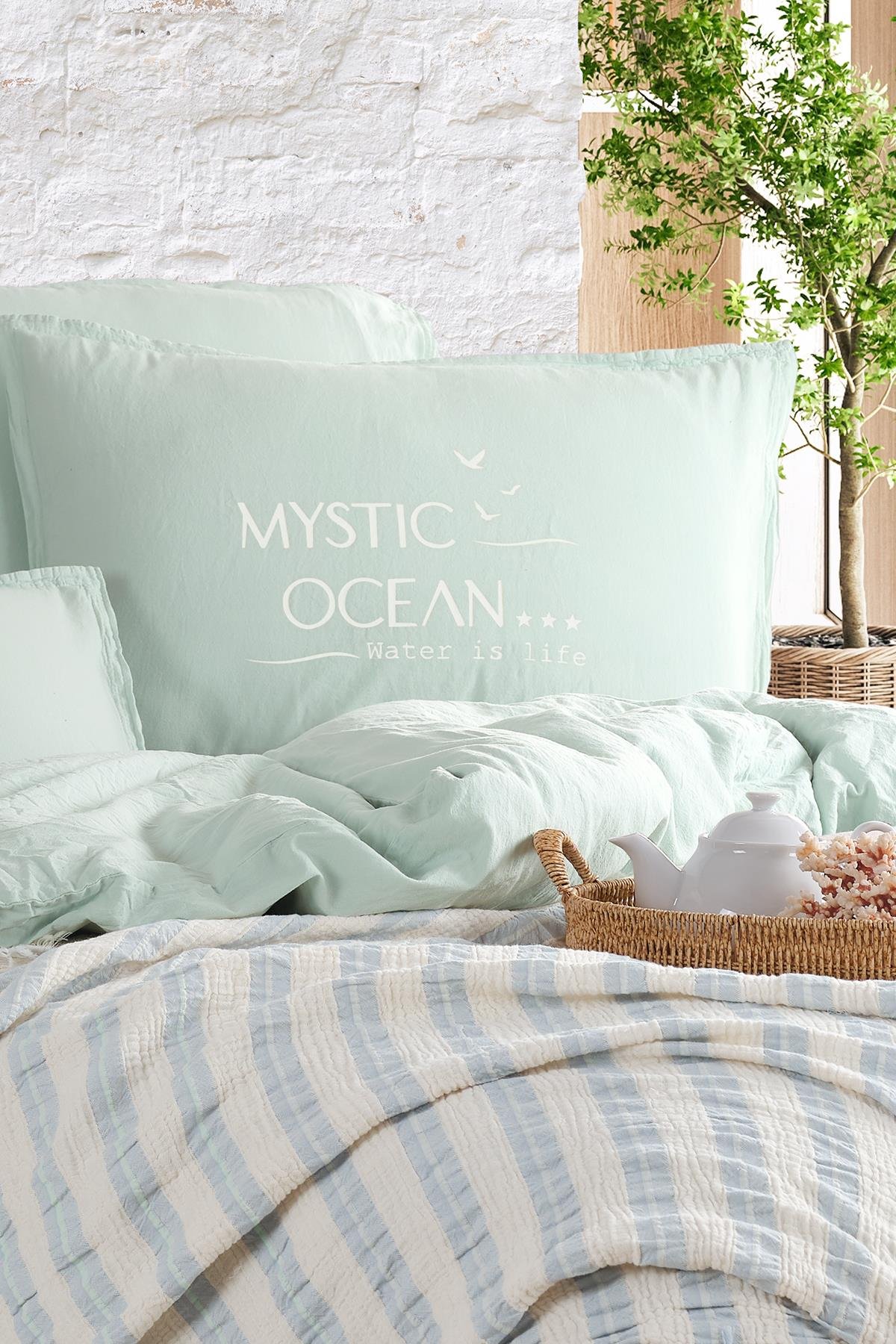 Mystic Ocean Çift Kişilik Nevresimli Pike Takımı - Mint