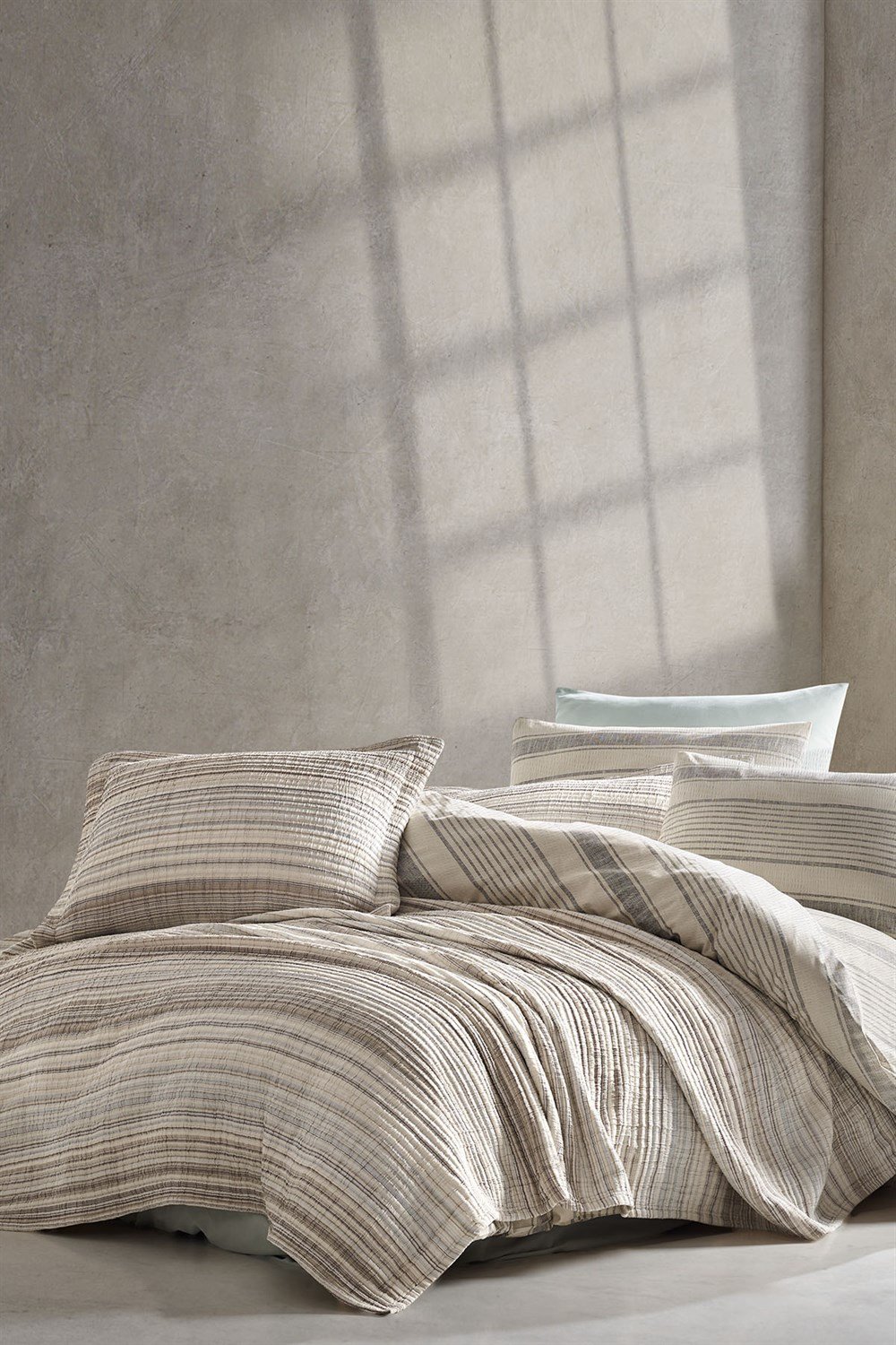 Naturalist İpliği Boyalı Çift Kişilik Yatak Örtüsü Seti-Mint