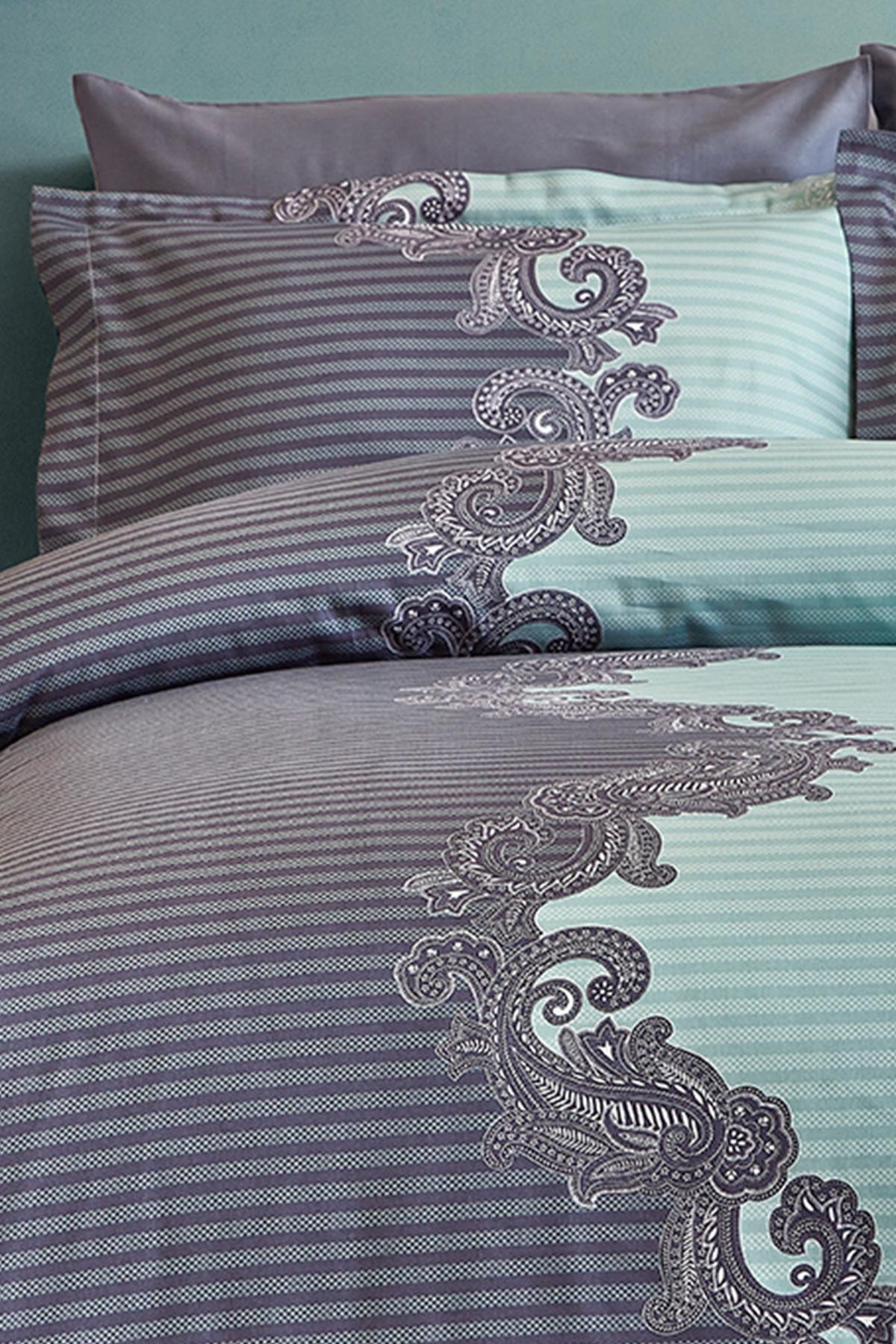 Pamuk Saten Çift Kişilik Nevresim Takımı - Basell Yeşil