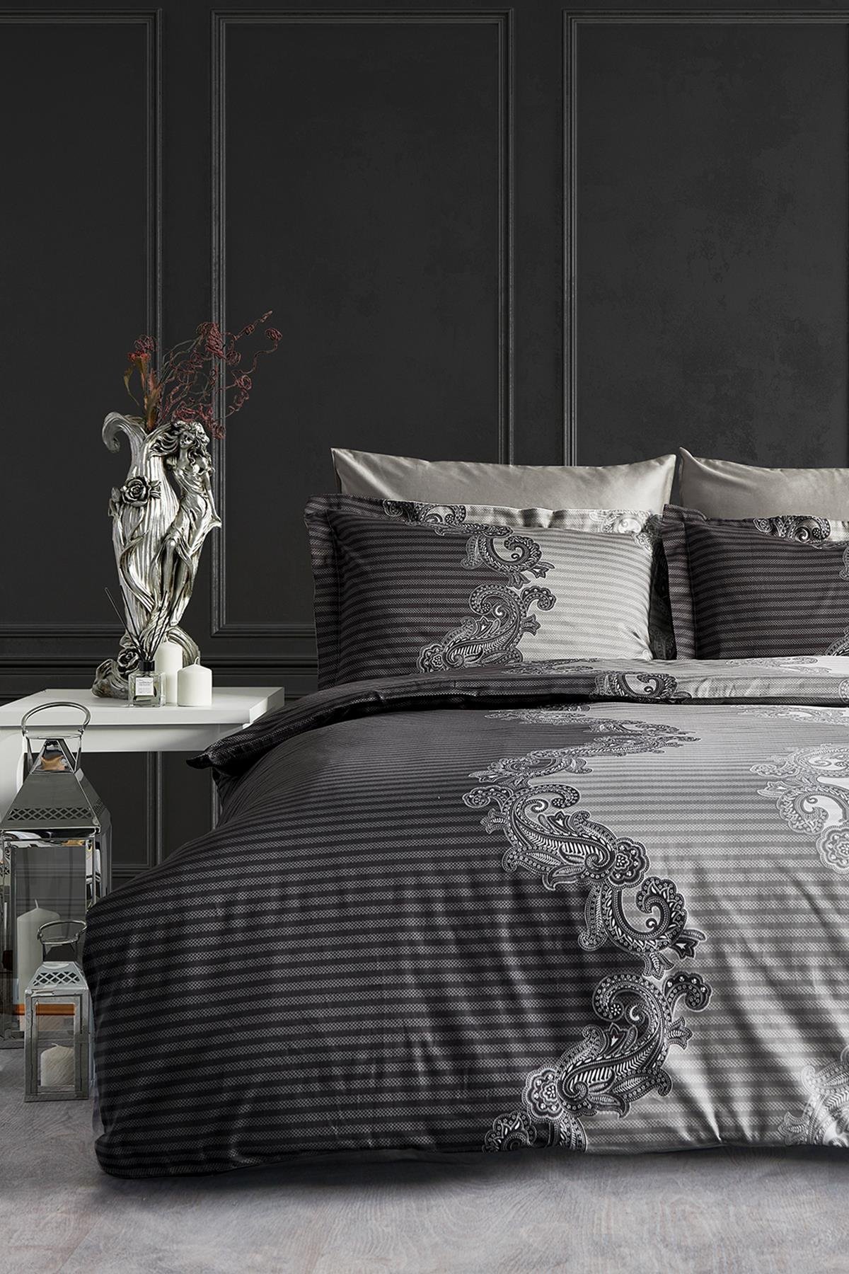 Pamuk Saten Çift Kişilik Nevresim Takımı - Basell Kahve