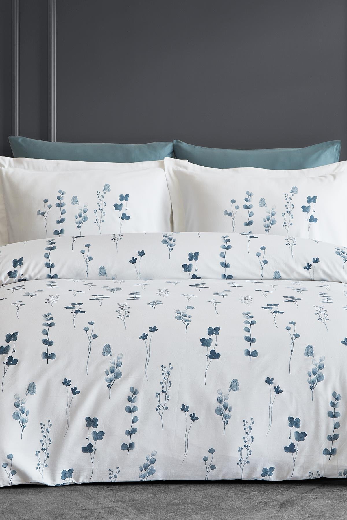 Pamuk Saten Çift Kişilik Nevresim Takımı - Kylie Mavi