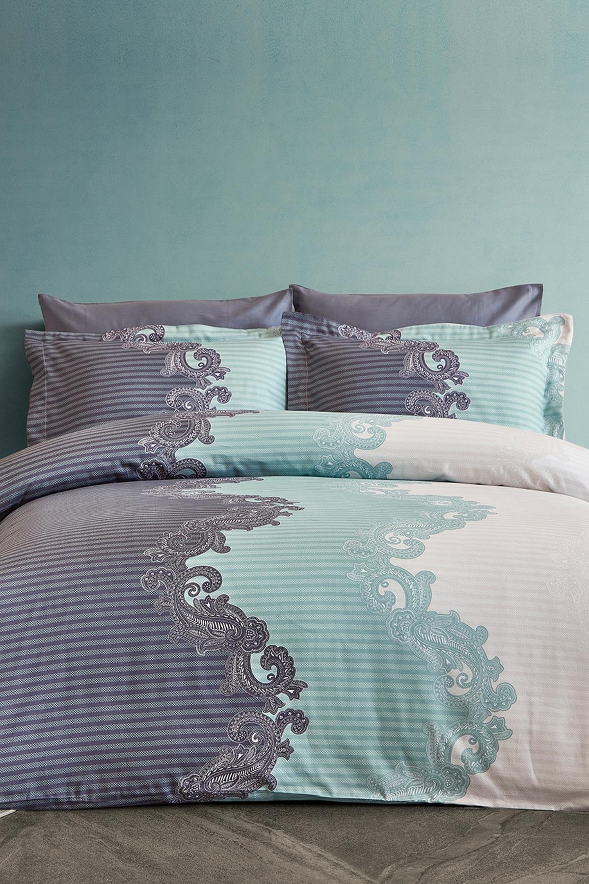 Pamuk Saten Çift Kişilik Nevresim Takımı - Basell Yeşil