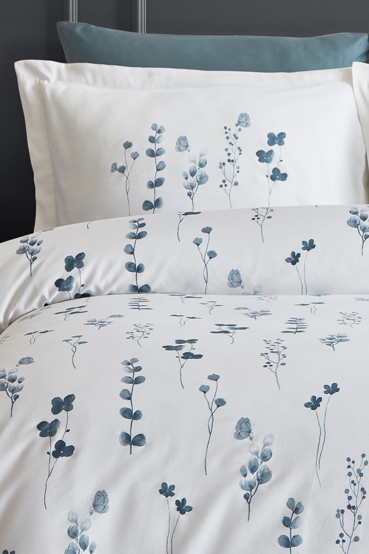 Pamuk Saten Çift Kişilik Nevresim Takımı - Kylie Mavi