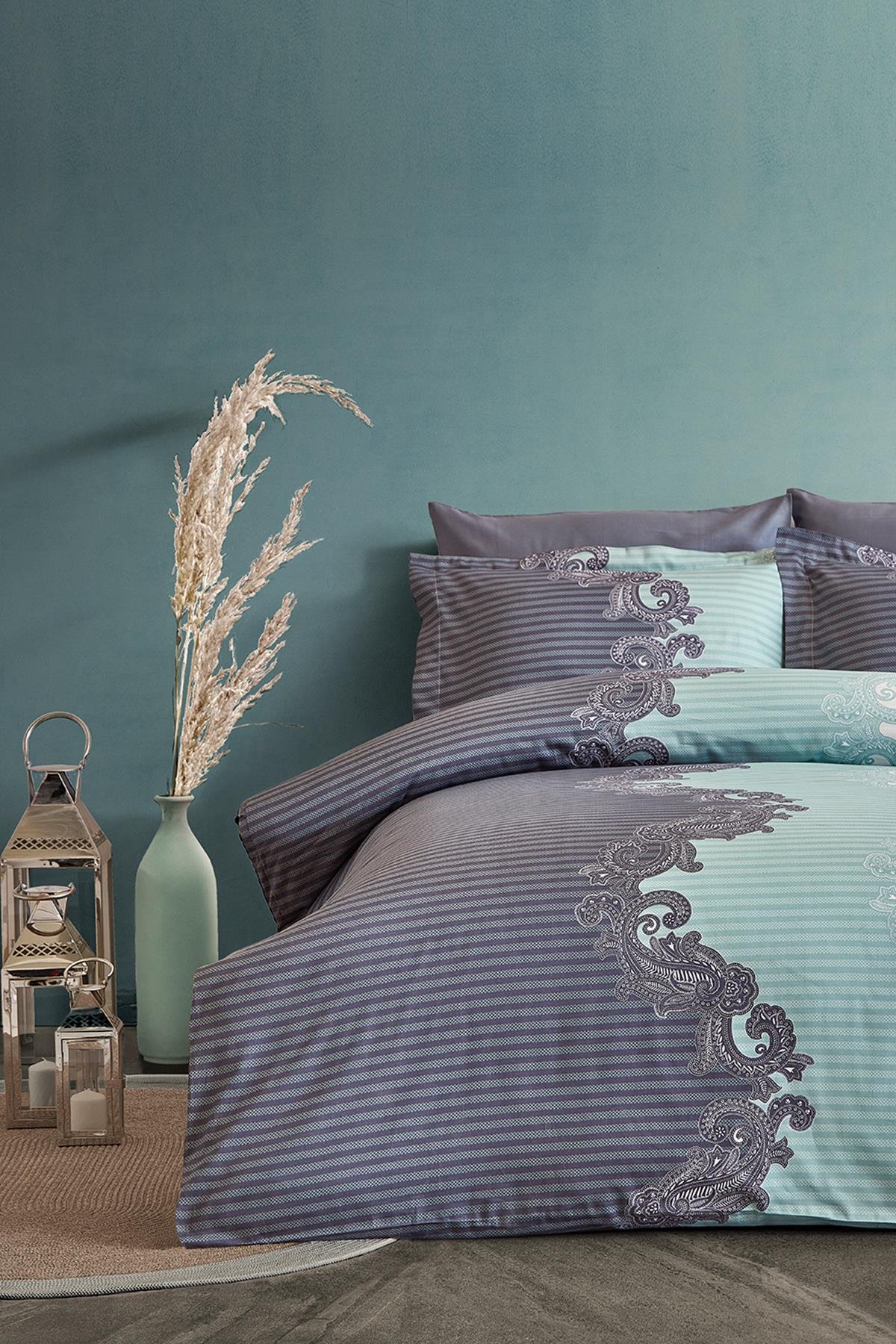 Pamuk Saten Çift Kişilik Nevresim Takımı - Basell Yeşil