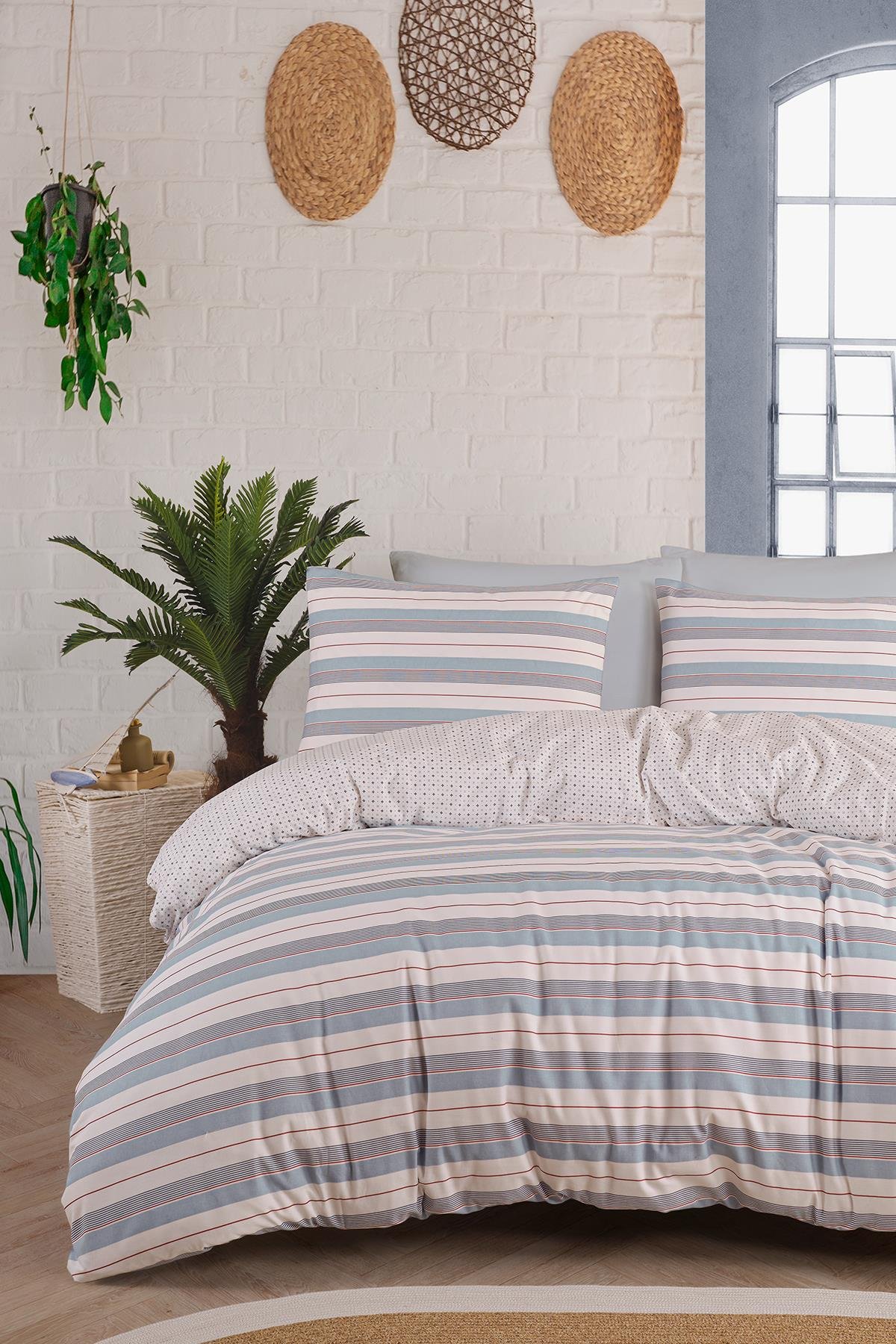 Poplin Çift Kişilik Nevresim Takımı - Capella Mavi