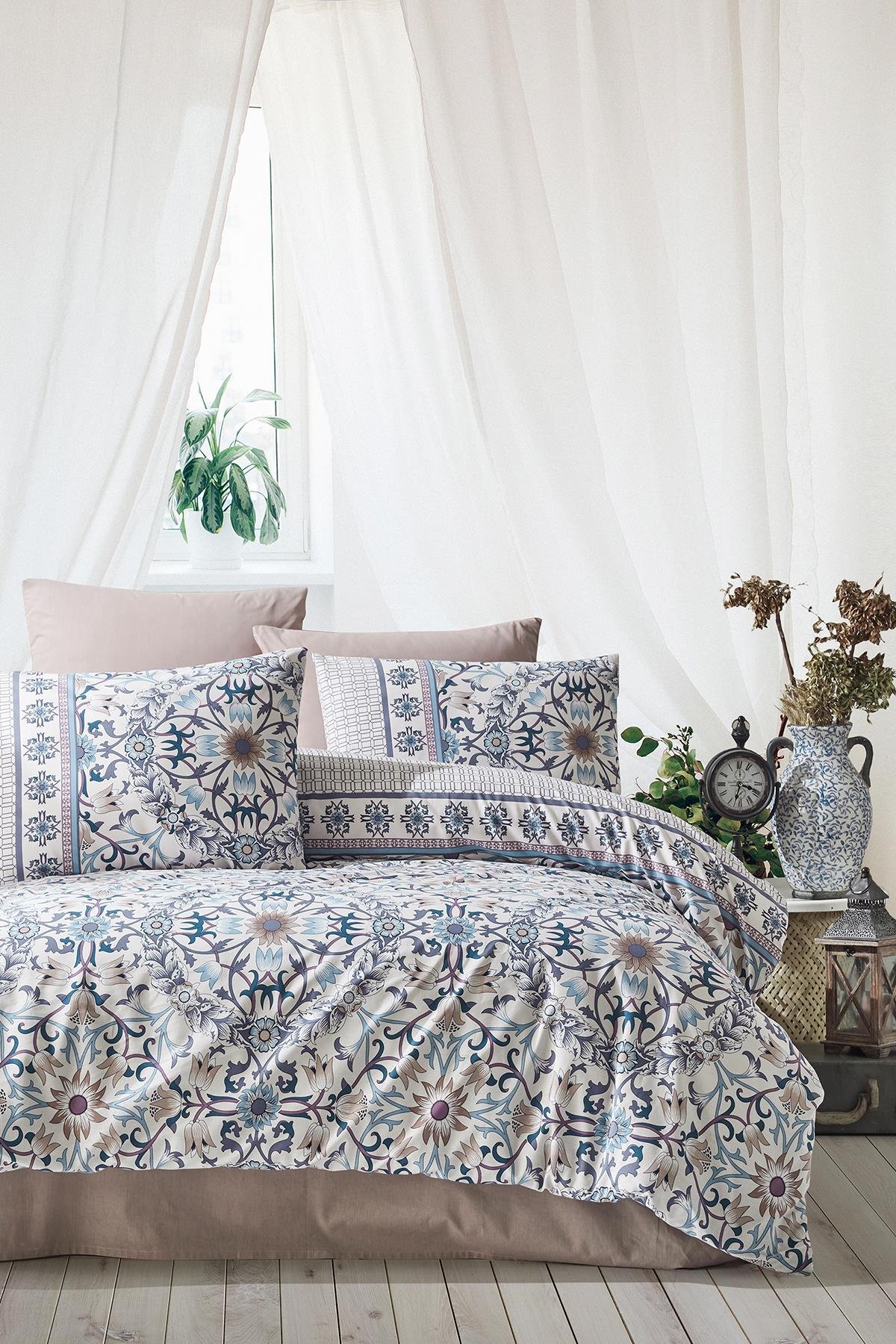 Poplin Çift Kişilik Nevresim Takımı - Efsun Gri