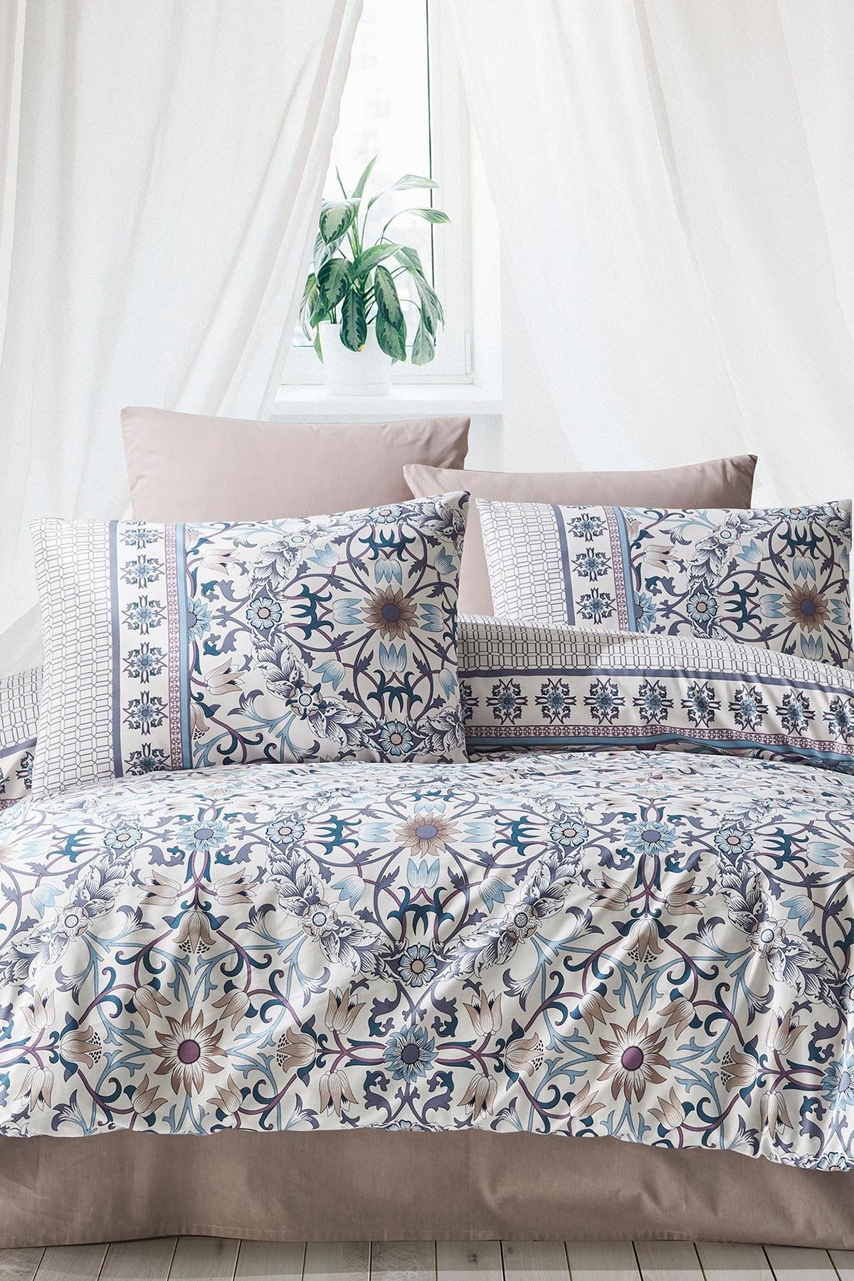 Poplin Çift Kişilik Nevresim Takımı - Efsun Gri