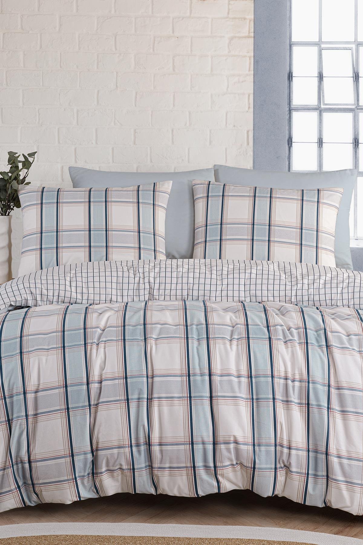 Poplin Çift Kişilik Nevresim Takımı - Nocturne Mavi