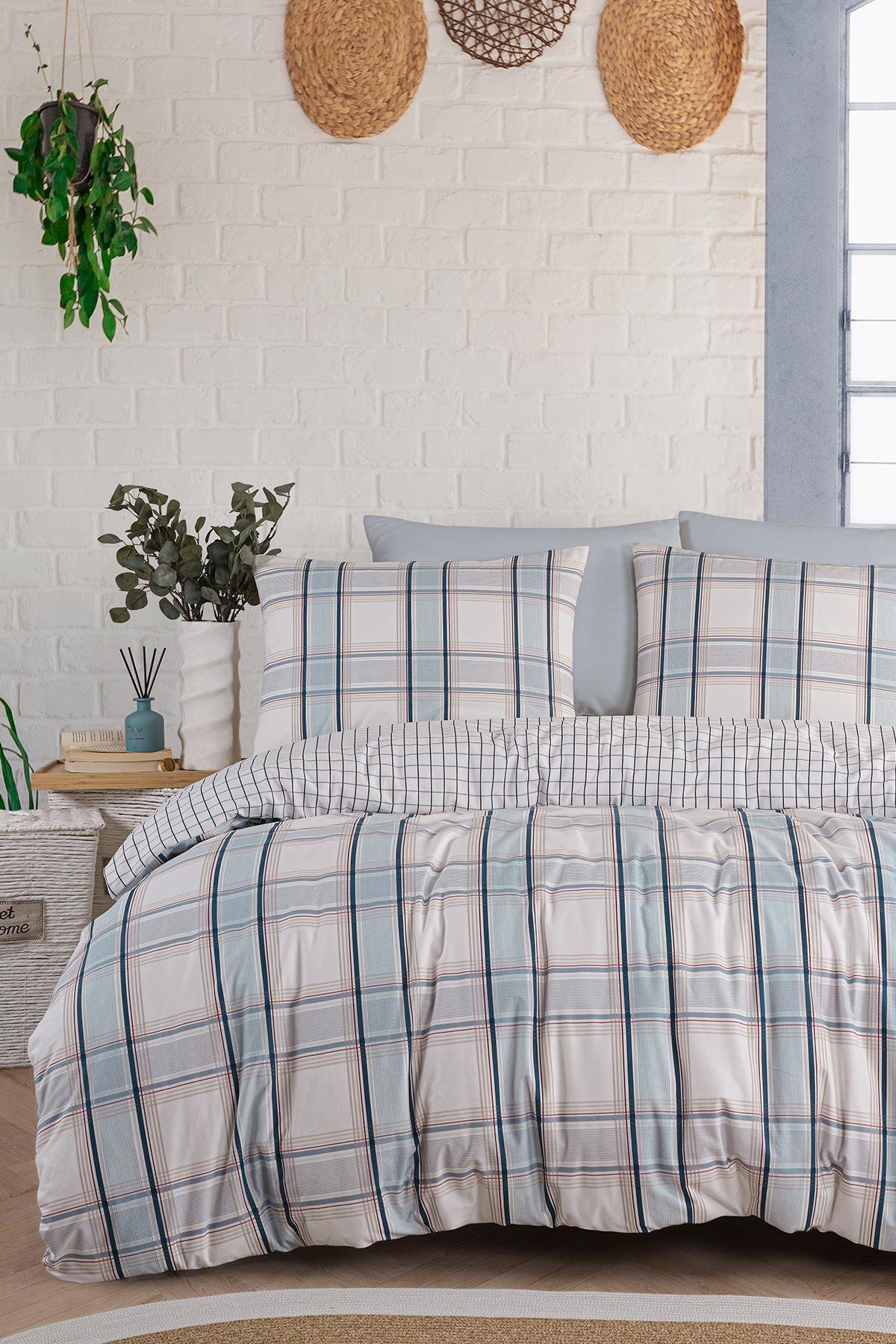 Poplin Çift Kişilik Nevresim Takımı - Nocturne Mavi