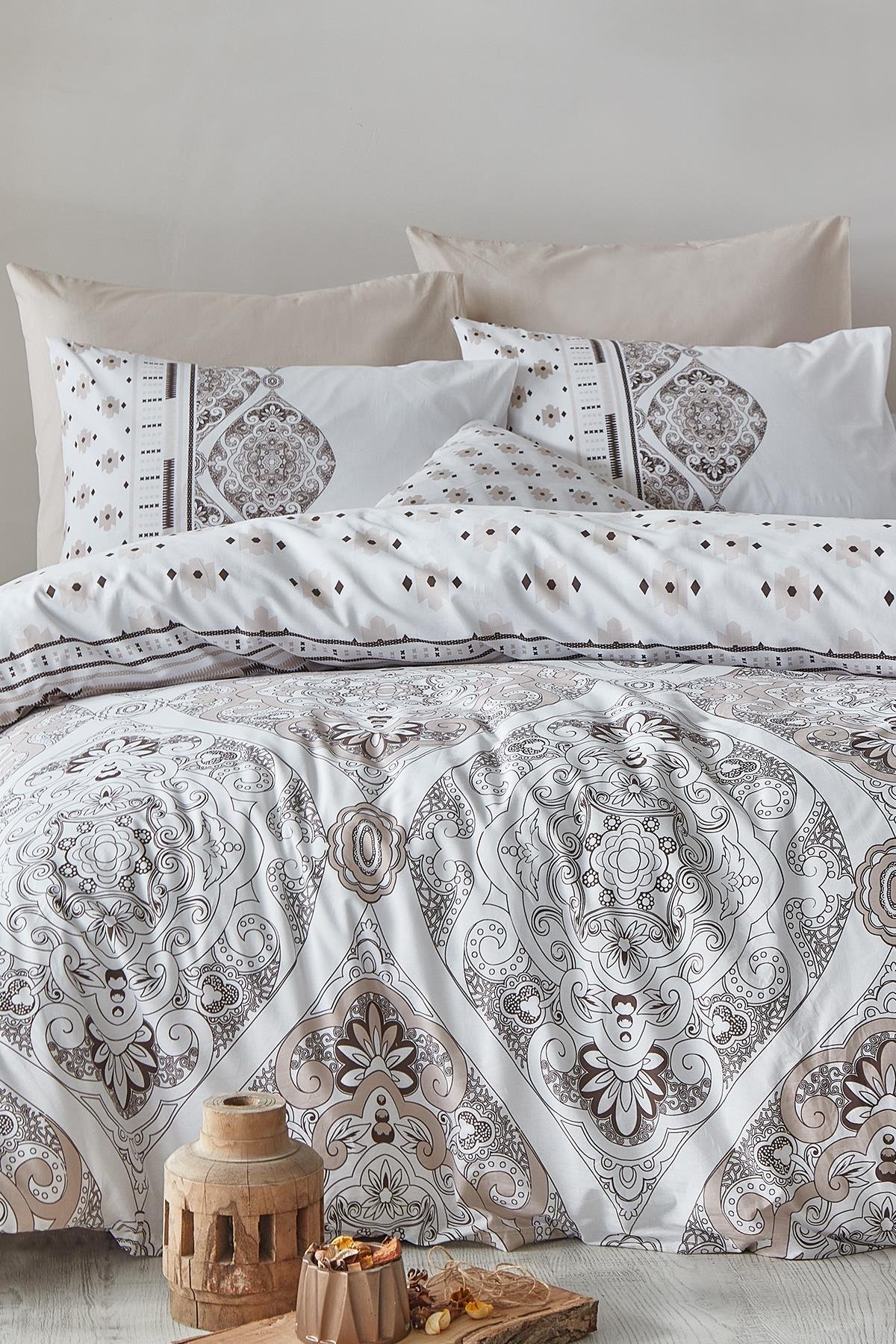 Poplin Çift Kişilik Nevresim Takımı - Ruma Kahve