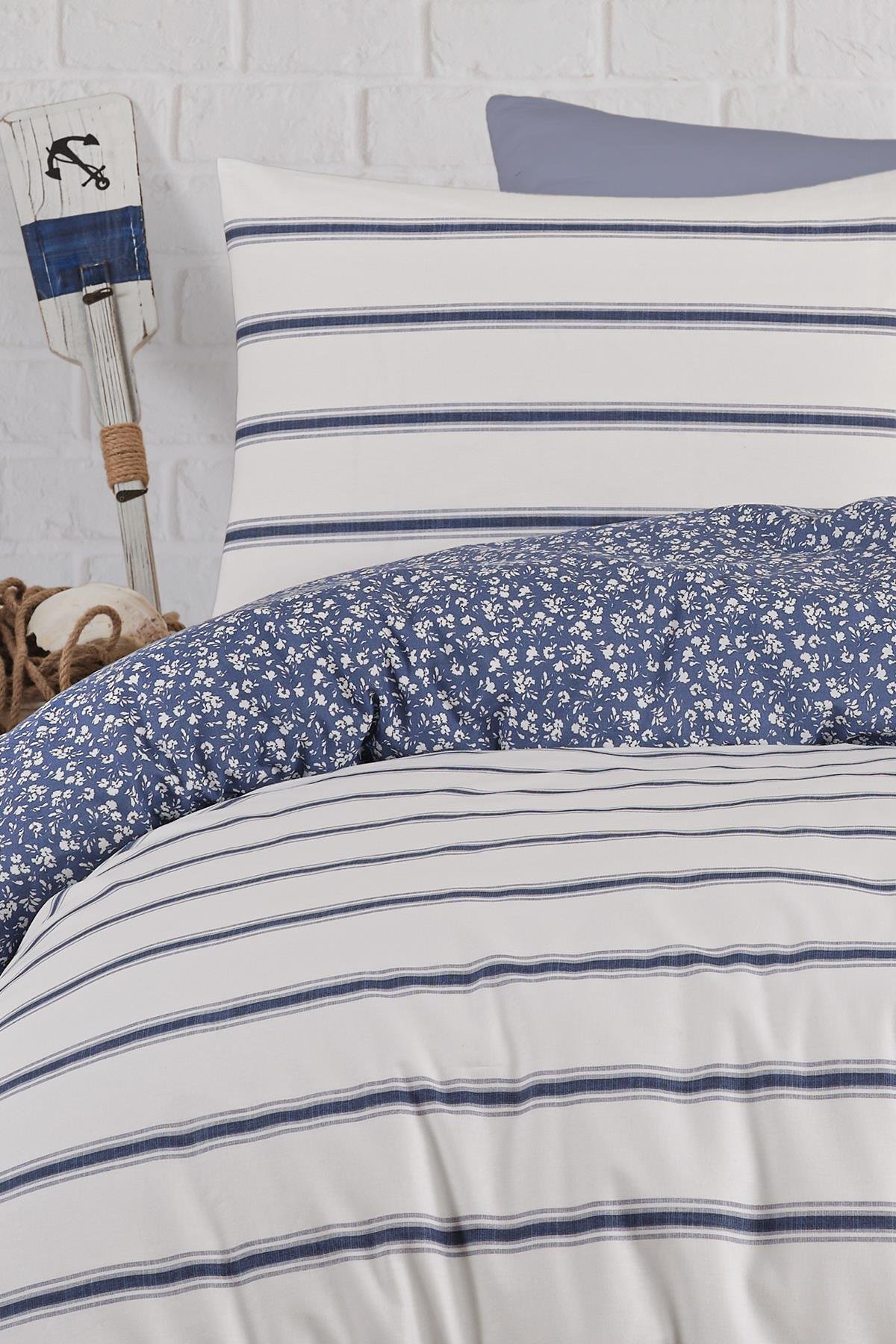 Poplin Çift Kişilik Nevresim Takımı- Wawe İndigo