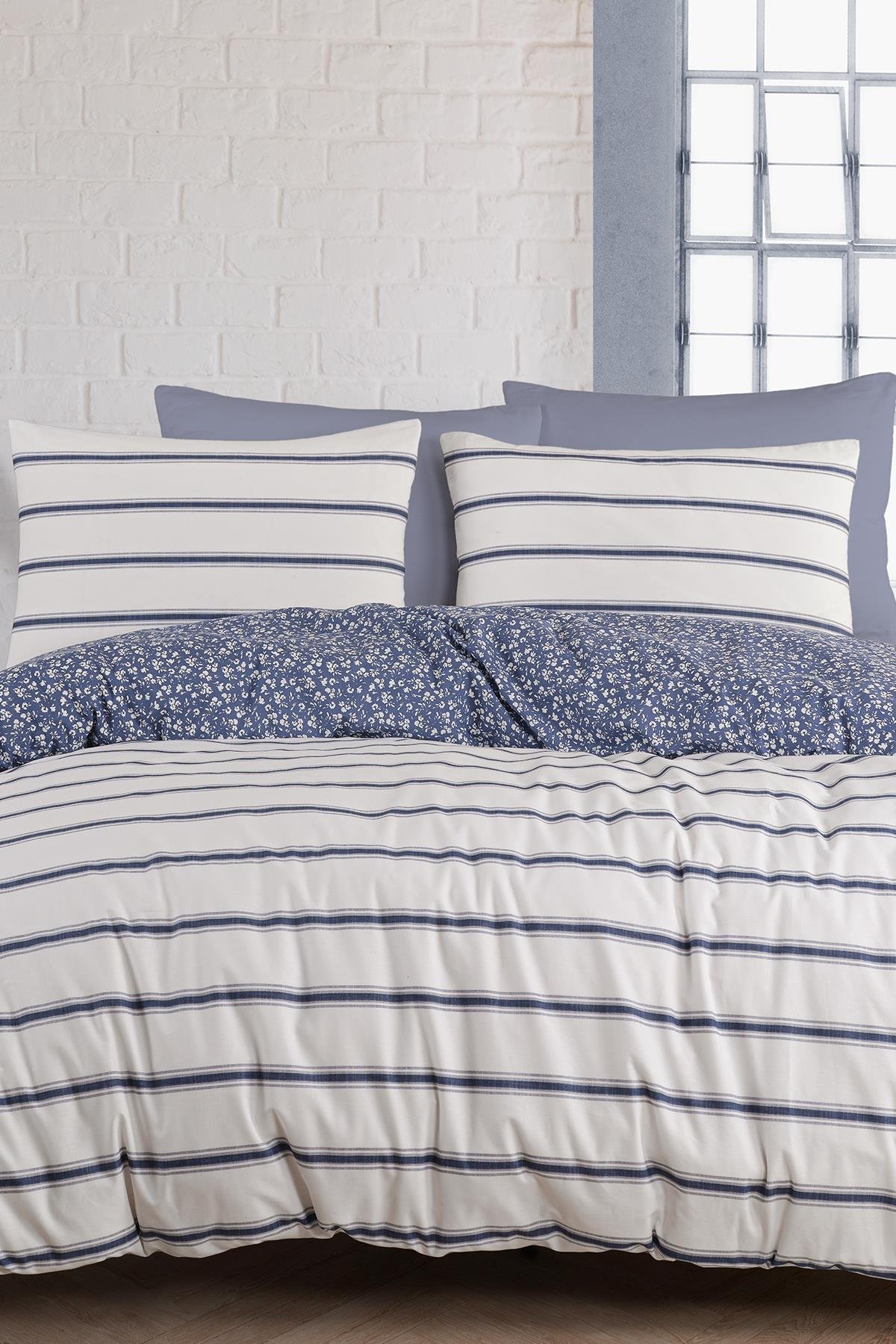 Poplin Çift Kişilik Nevresim Takımı- Wawe İndigo