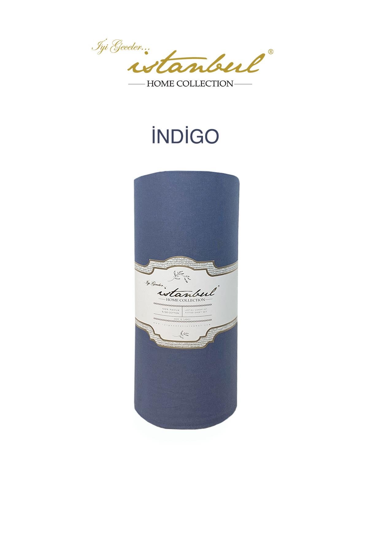 Ranforce Çift Kişilik Fitted Çarşaf Set 180x200+30 cm - İndigo