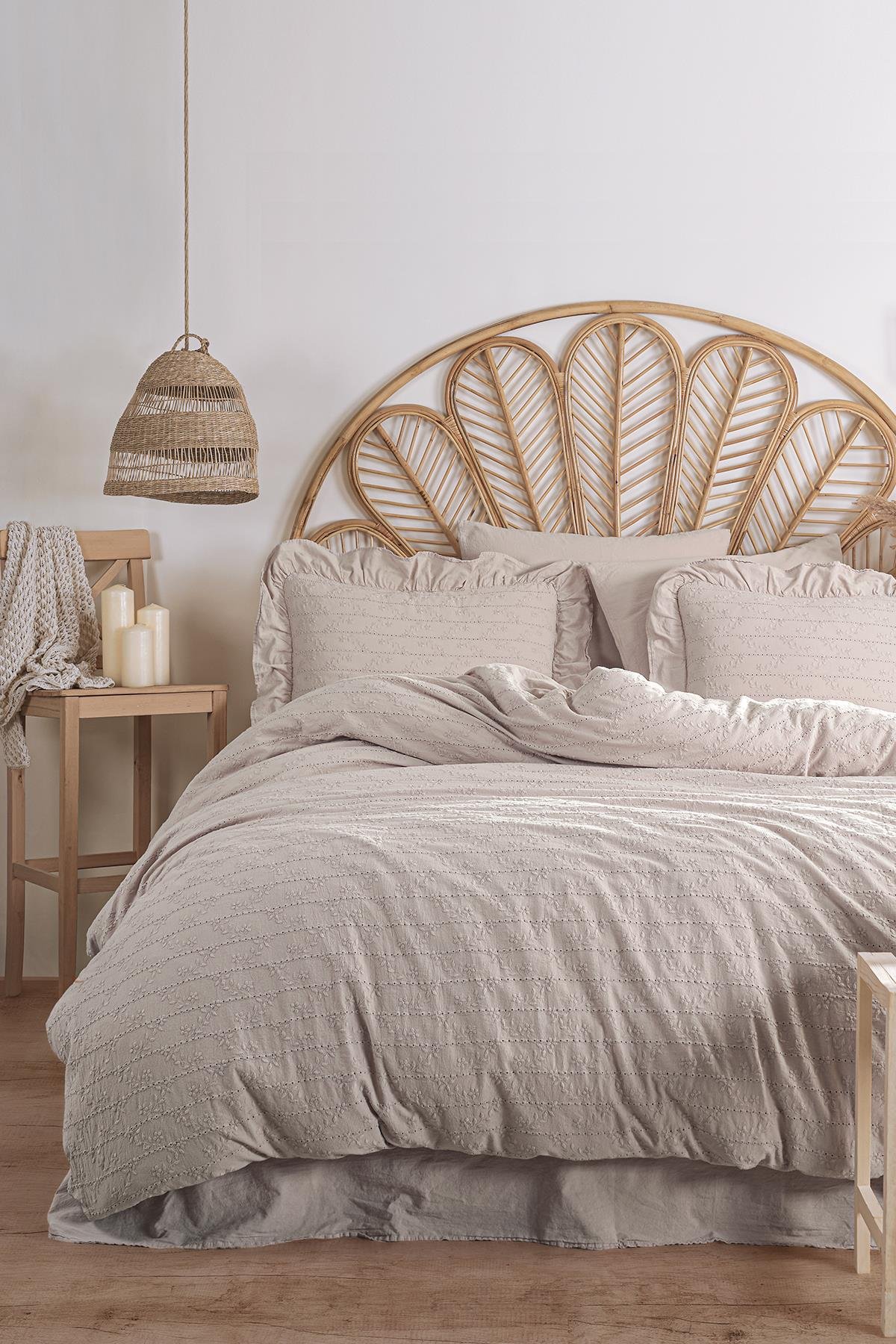 Resital Çift Kişilik Brodeli Nevresim Takımı - Vizon