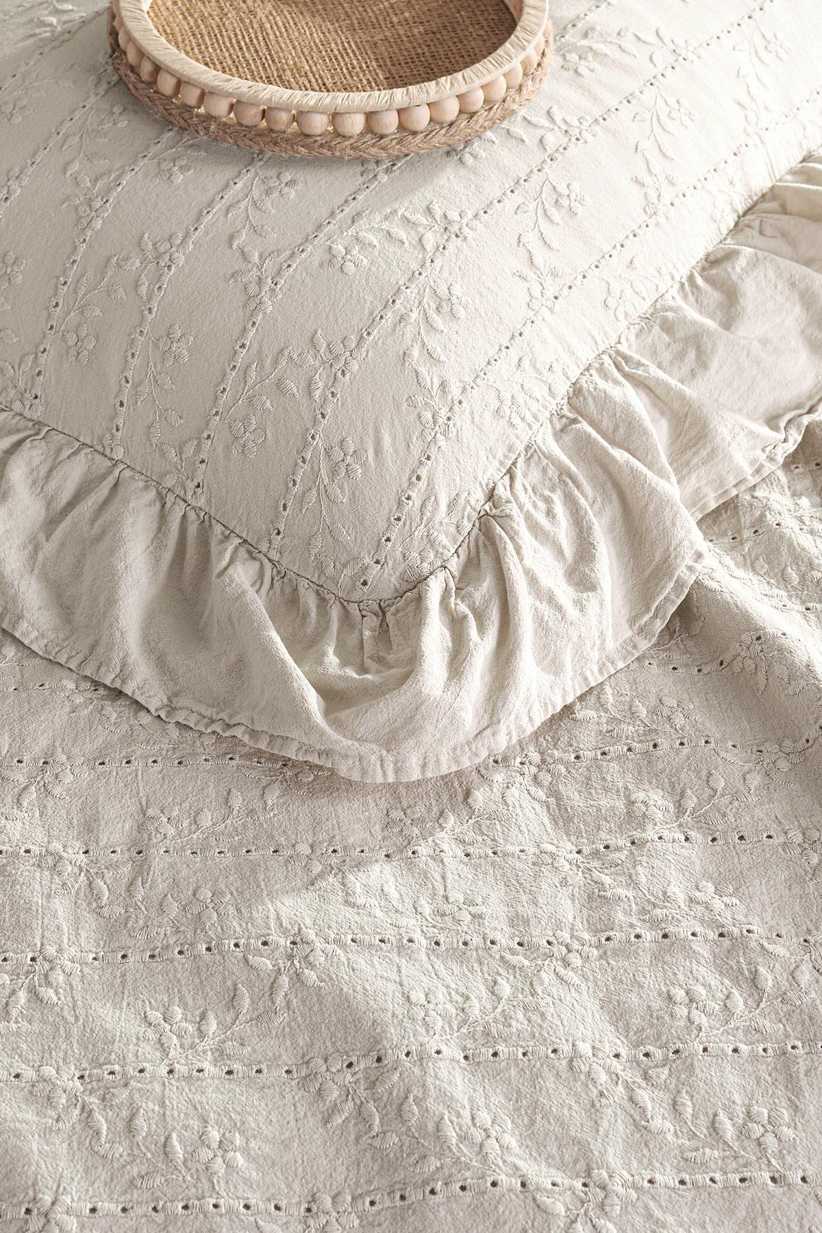 Resital Çift Kişilik Brodeli Nevresim Takımı - Vizon