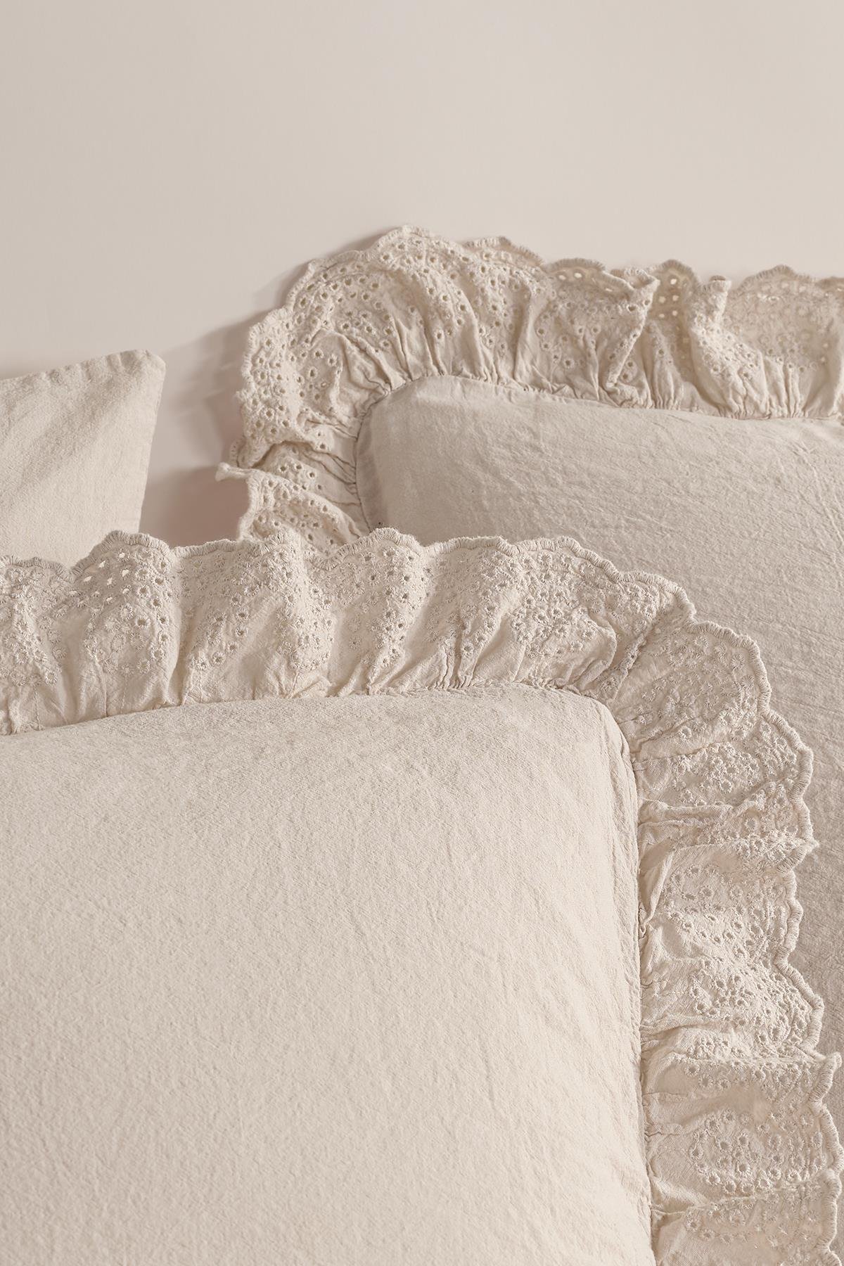 Romantica Çift Kişilik Brodeli Nevresim Takımı - Bej