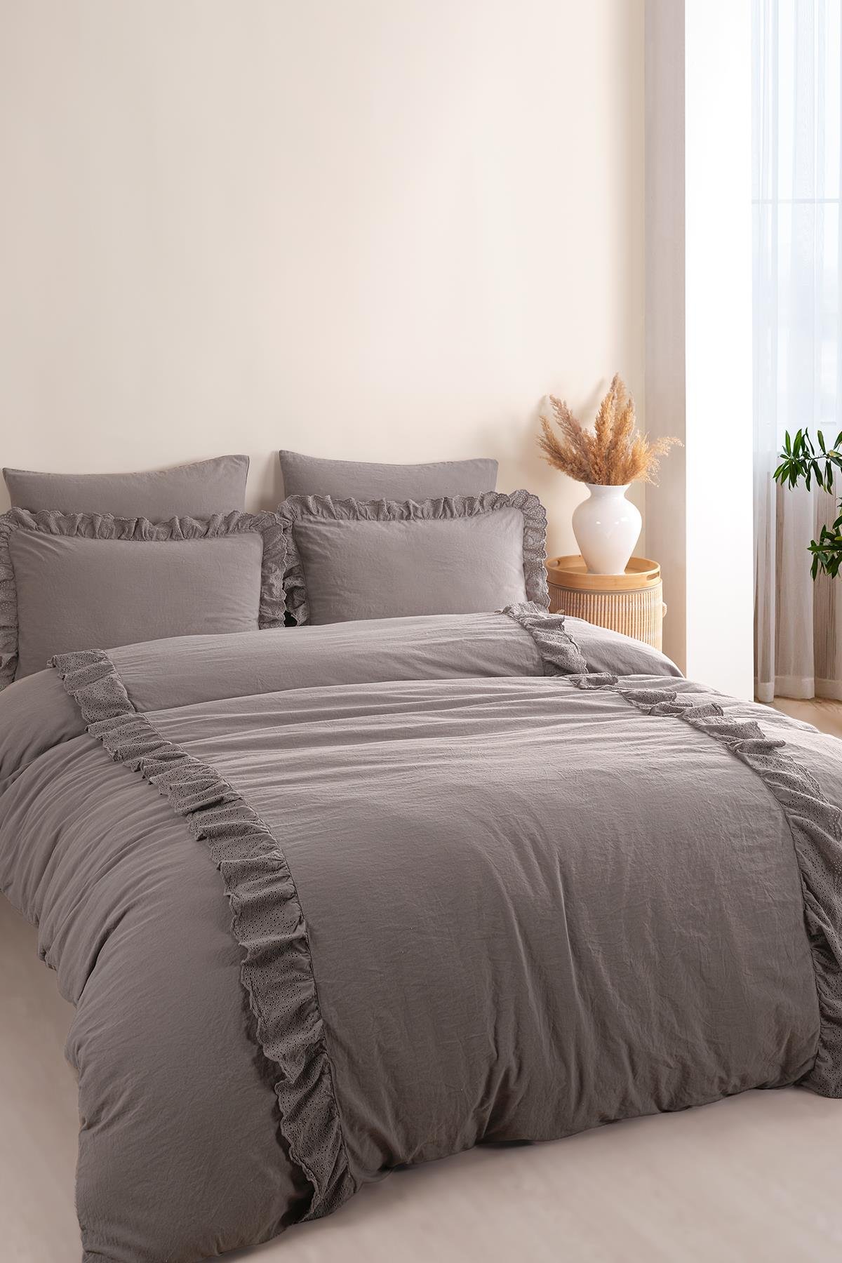 Romantica Çift Kişilik Brodeli Nevresim Takımı - Füme