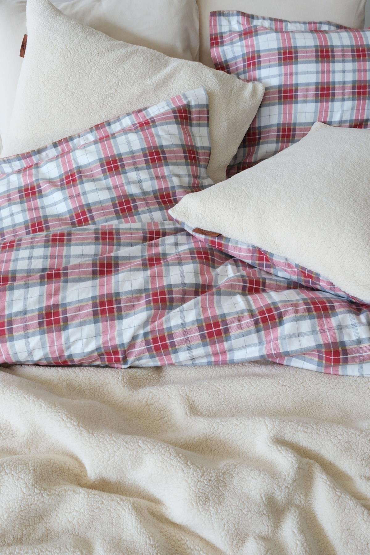 Sherwood Cozy Kırmızı Çift Kişilik Yatak Örtüsü Seti Ekru