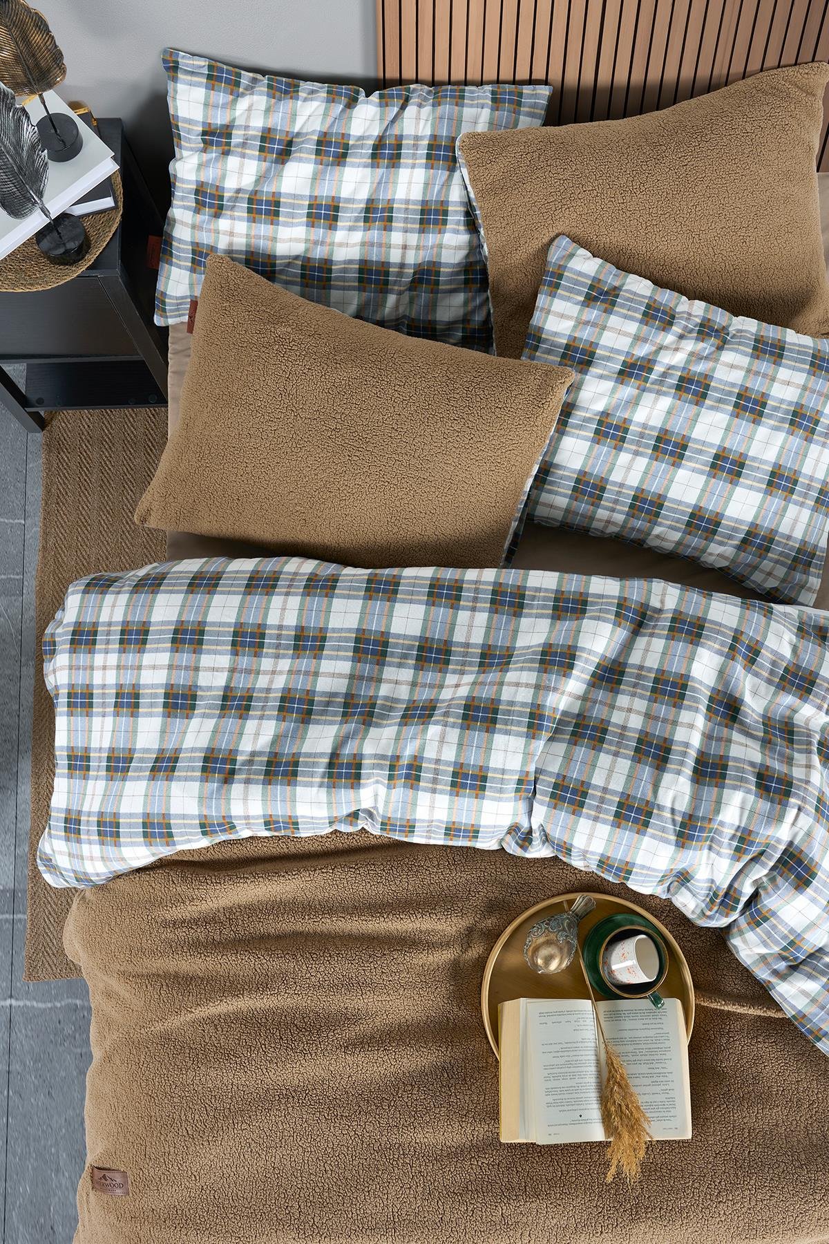 Sherwood Cozy Yeşil Tek Kişilik Yatak Örtüsü Seti Kahve