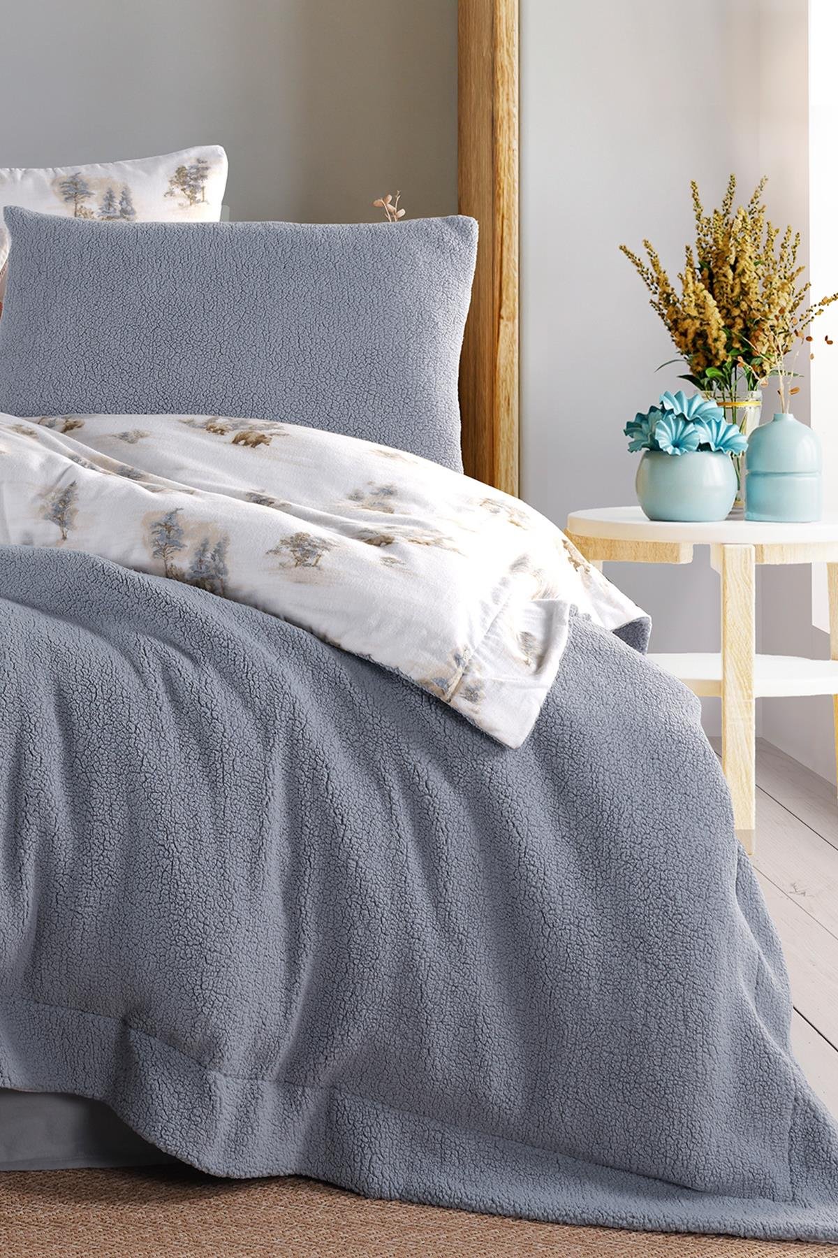 Sherwood Snowy Tek Kişilik Yatak Örtüsü Seti Buz Mavisi