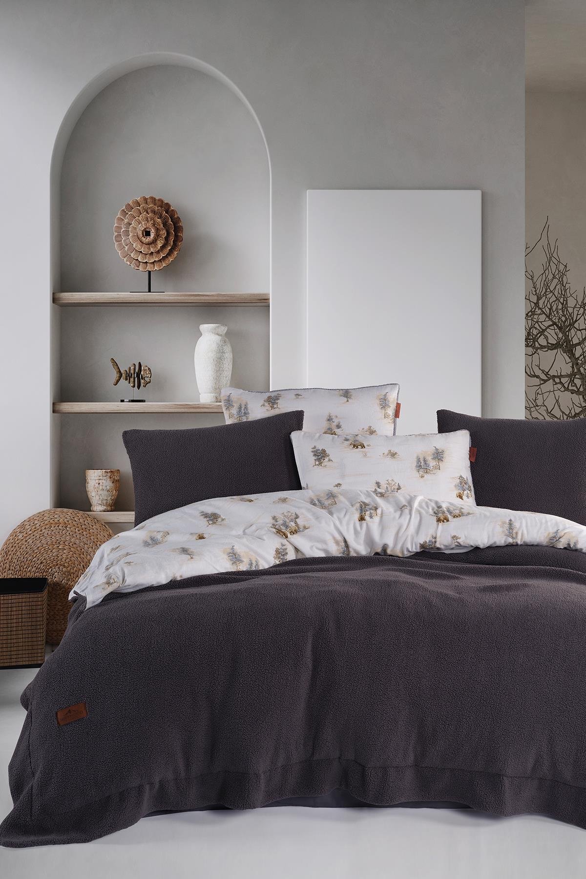 Sherwood Snowy Tek Kişilik Yatak Örtüsü Seti Antrasit