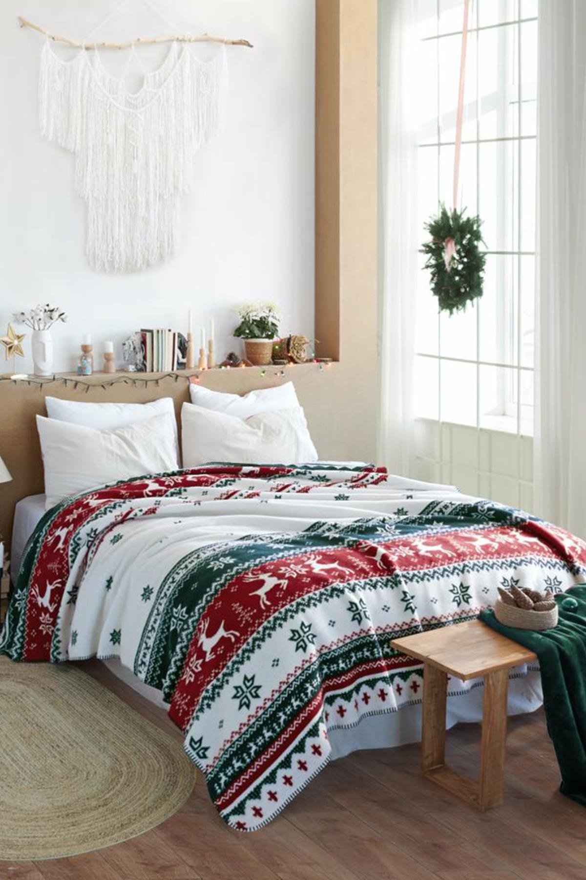 Snowy Çift Kişilik Pamuk Battaniye Yeşil