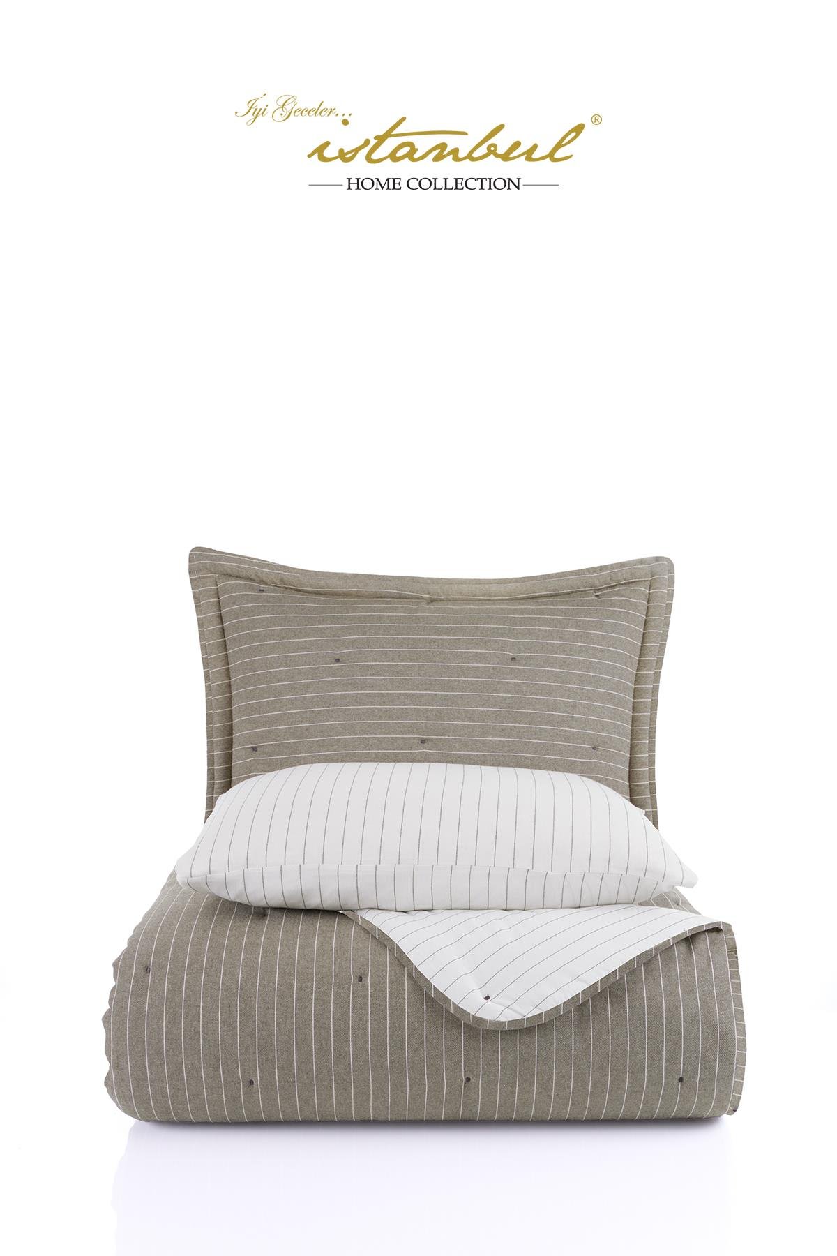 Soft Dreams  Çift Kişilik Natural Yatak Örtü Seti Haki