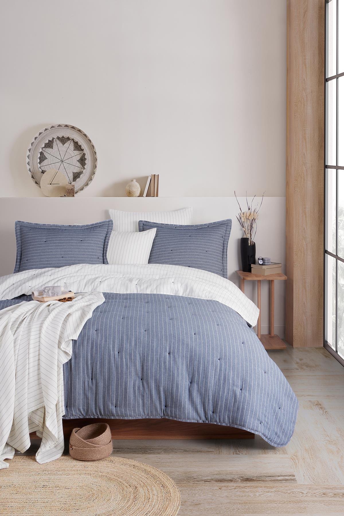 Soft Dreams  Çift Kişilik Natural Yatak Örtü Seti İndigo