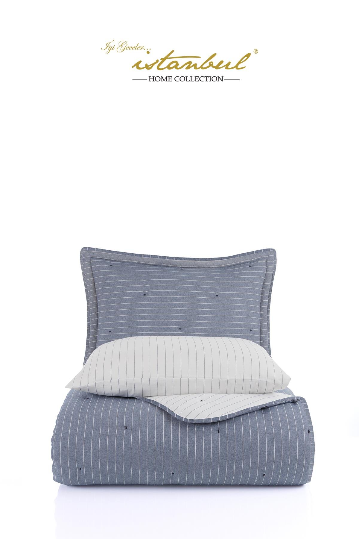 Soft Dreams  Tek Kişilik Natural Yatak Örtü Seti İndigo